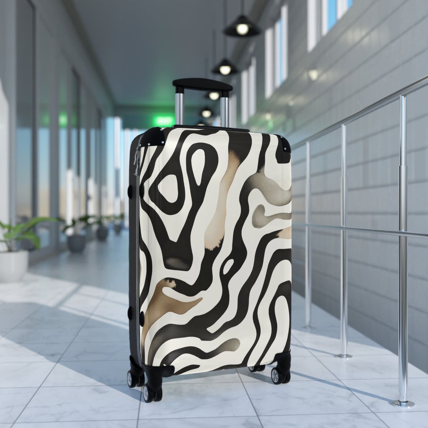 Chic Travel Suitcase, Stylish Luggage, Modern Carry-On, Unique Vacation Bag, Trendy Holiday Gear, Artful Zebra Print Design