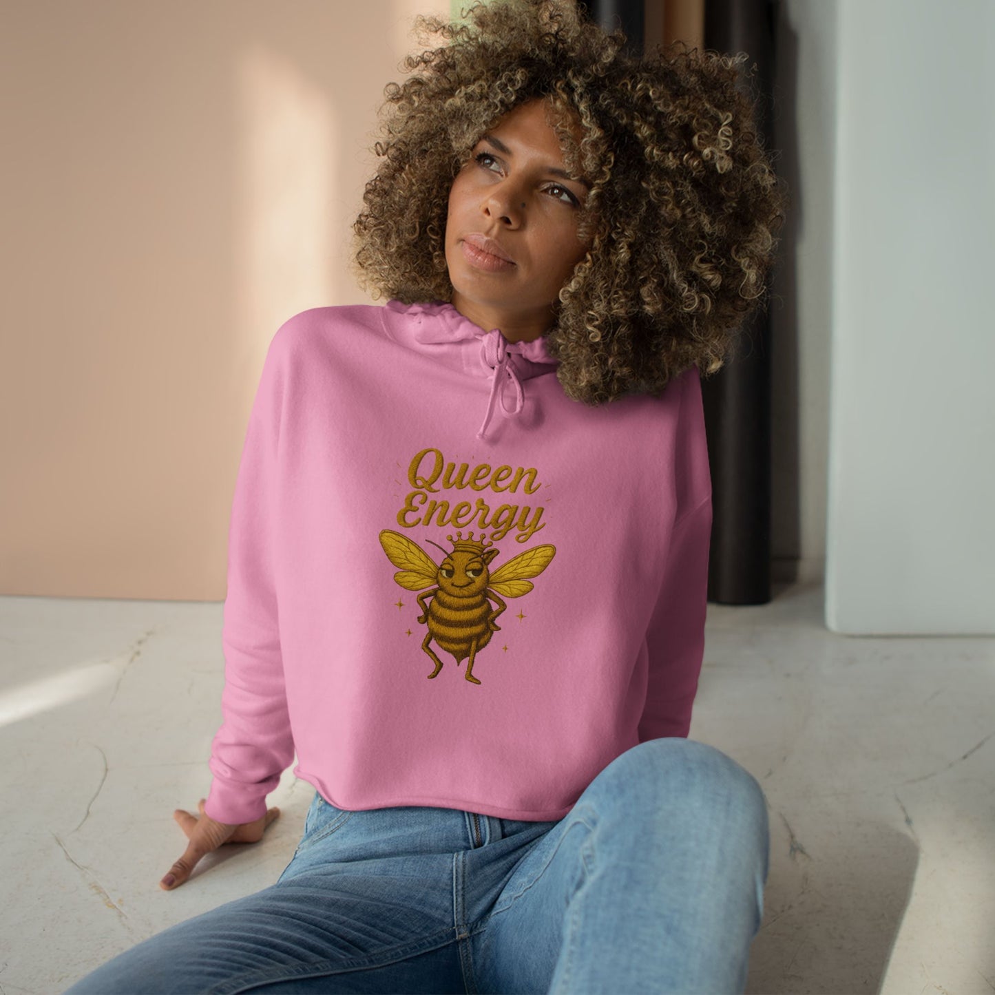 Queen Energy Crop Hoodie, Empowering Streetwear, Bee Inspired Apparel, Perfect for Gifts, Fashion Forward, Casual Style