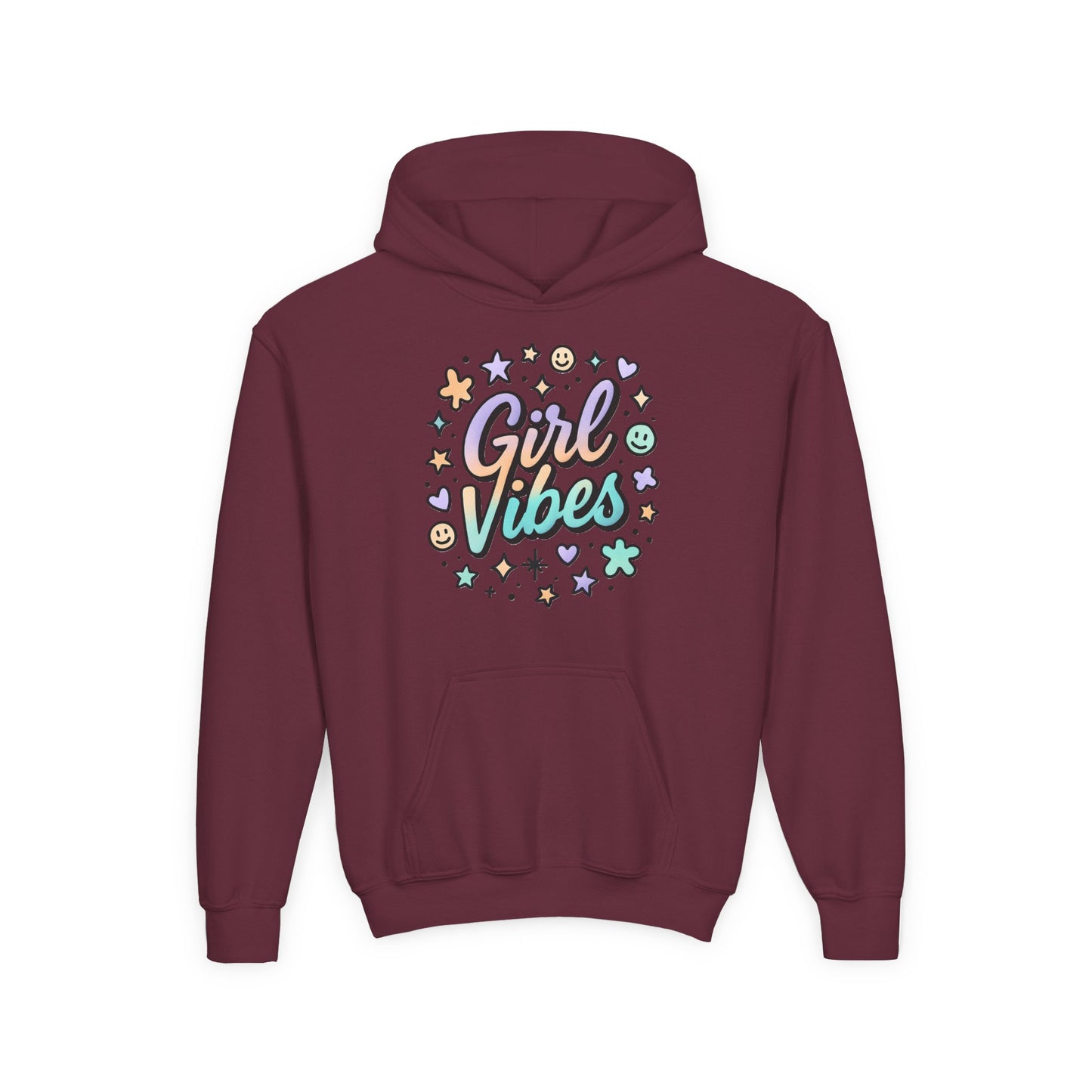 Youth Hoodie with 'Girl Vibes' Design, Trendy Pullover for Teens, Perfect Gift for Birthdays, Casual Wear, and Everyday Comfort