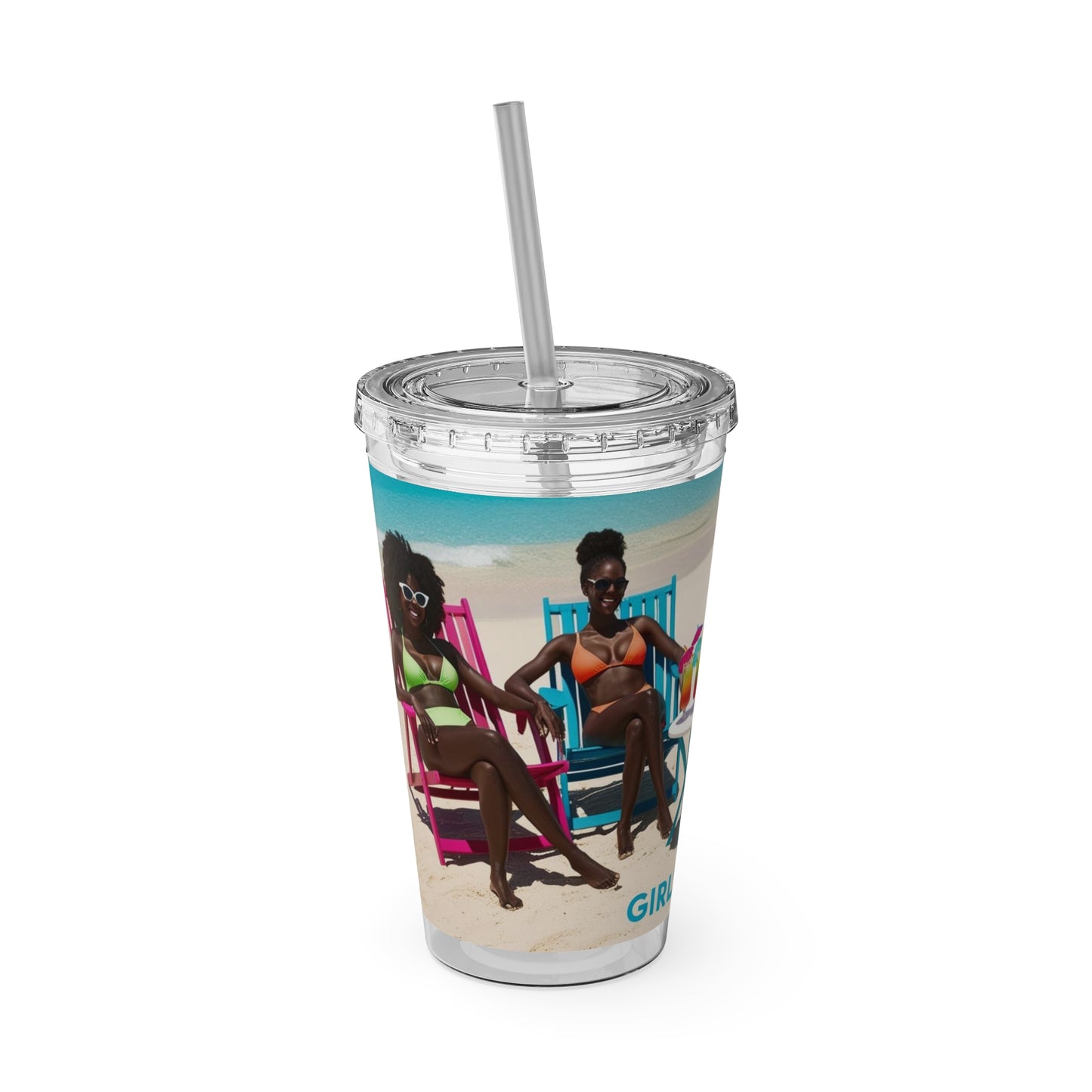 Girls Trip Tumbler with Straw - 16oz Summer Travel Cup