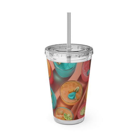 Colorful Sunsplash Tumbler with Straw, Drinkware for Summer, Travel Mug, Gift for Beach Lovers, Reusable Cup, Hydration Essential