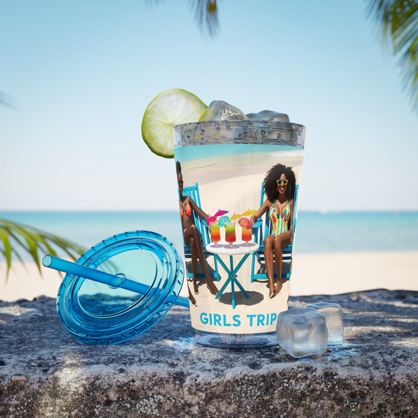 Girls Trip Tumbler with Straw - 16oz Summer Travel Cup