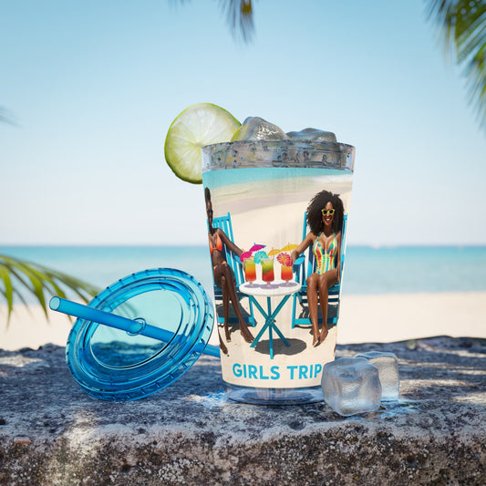 Girls Trip Tumbler with Straw - 16oz Summer Travel Cup