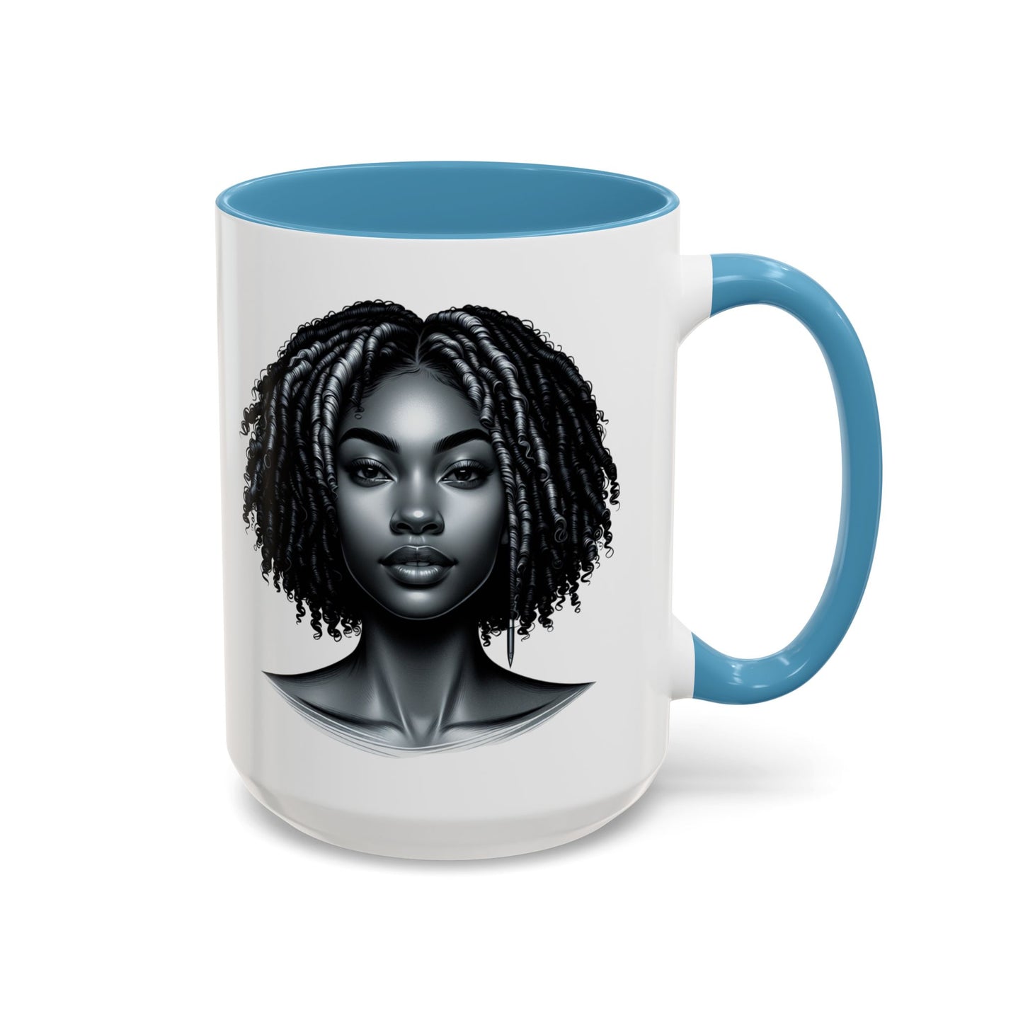Elegant Black Woman Accent Coffee Mug. Afrocentric Gift for Coffee Lovers, Afro Hair Black American African Girl