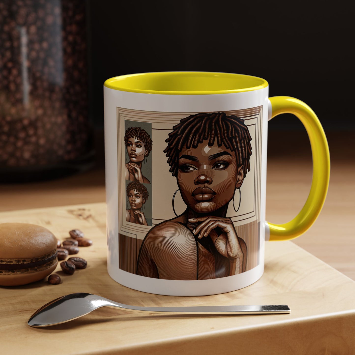 Elegant Art Coffee Mug, Unique Mug Gift, Black Girl Coffee Cup, Afrocentric Accent Mug