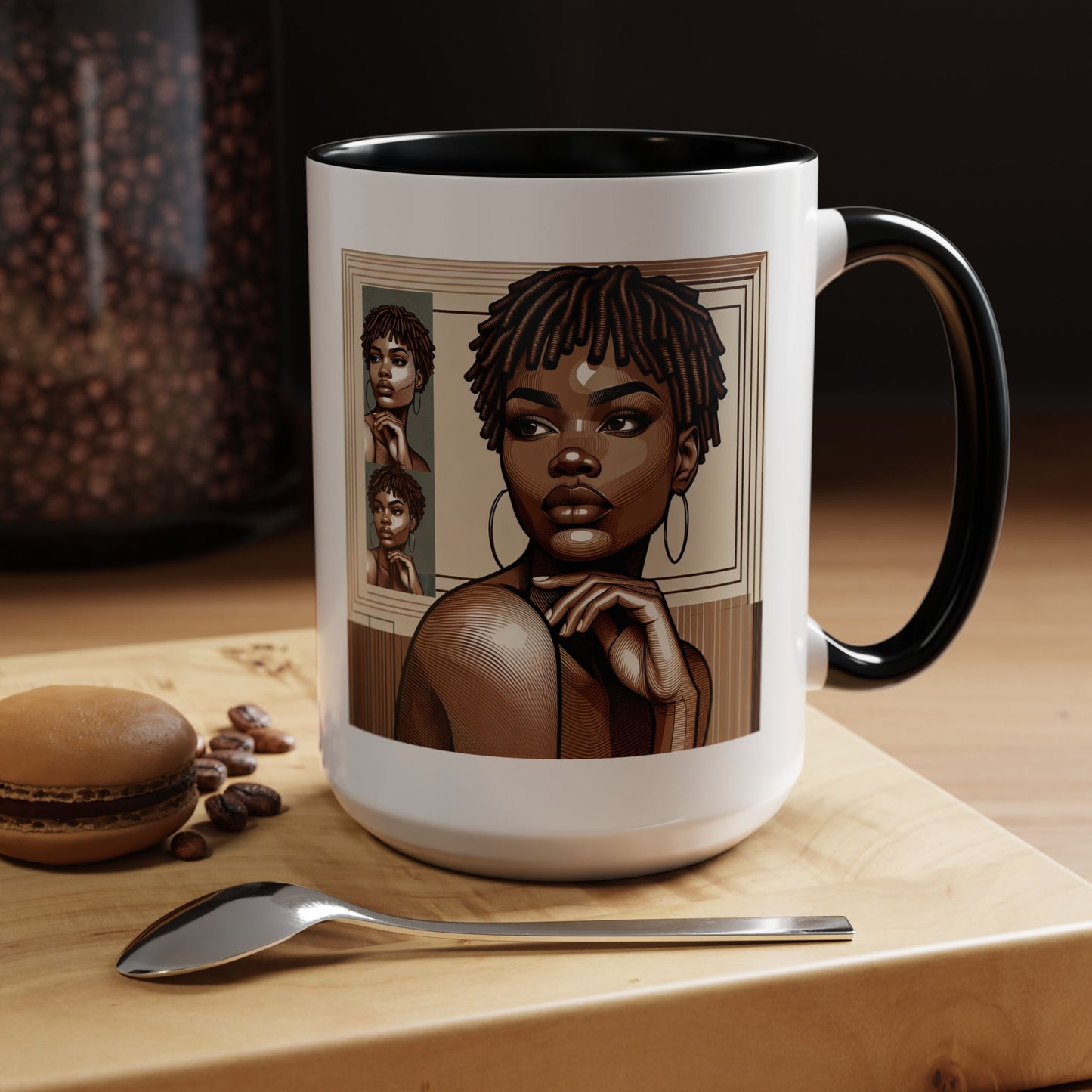 Elegant Art Coffee Mug, Unique Mug Gift, Black Girl Coffee Cup, Afrocentric Accent Mug