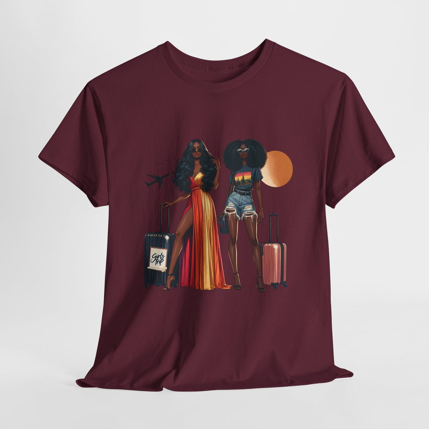 Wheels Up Heels On Travel Vibes Casual Wear Gift for Locs Lovers Afro Hair Black American African Girl T-shirt