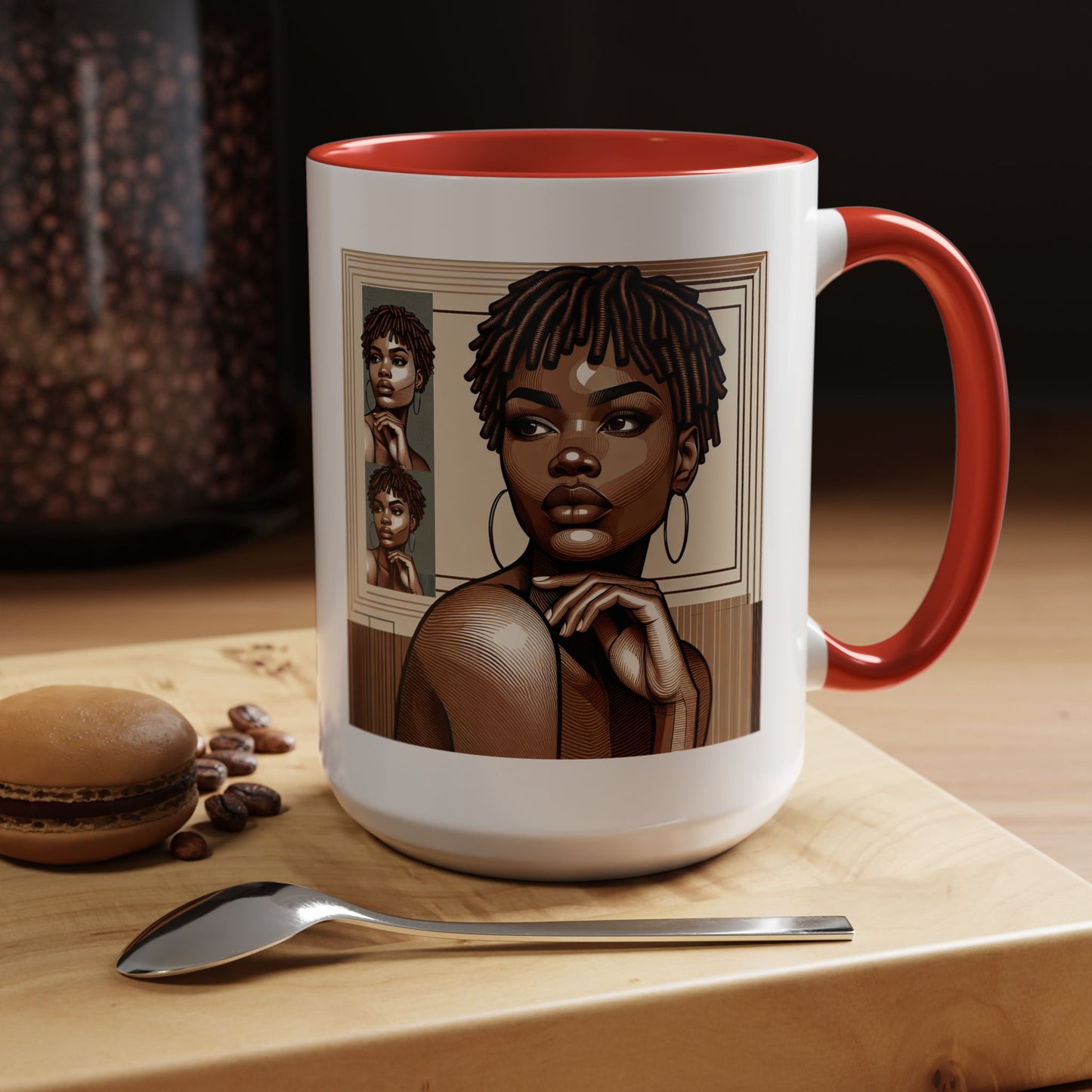 Elegant Art Coffee Mug, Unique Mug Gift, Black Girl Coffee Cup, Afrocentric Accent Mug