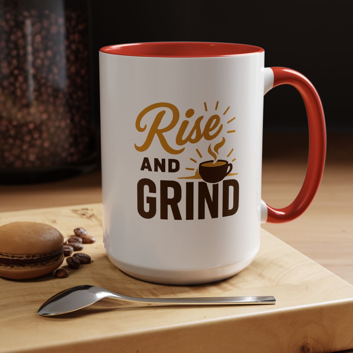 Coffee Lover's Motivational Mug | Rise and Grind for a Perfect Start, Gift for Baristas, Cozy Mornings, Home Office Decor, 11 & 15oz