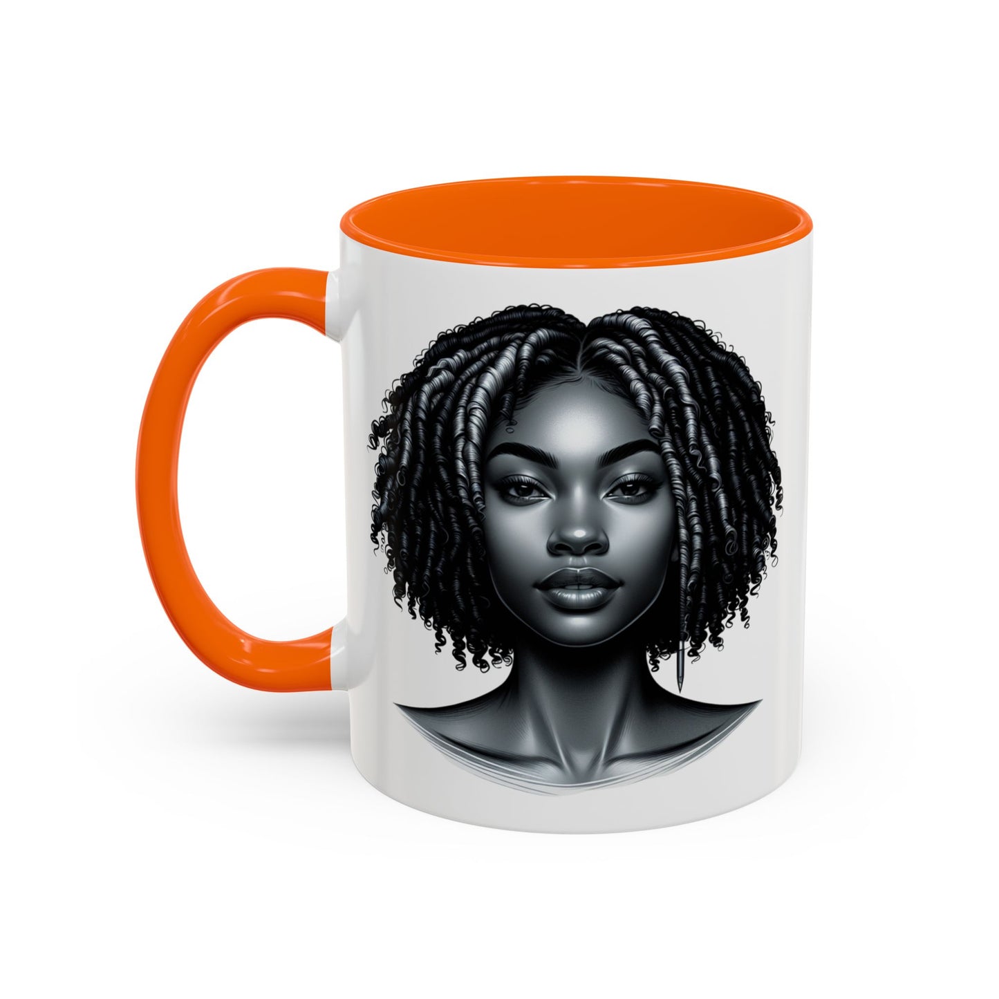 Elegant Black Woman Accent Coffee Mug. Afrocentric Gift for Coffee Lovers, Afro Hair Black American African Girl