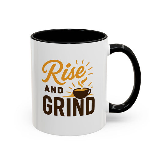 Coffee Lover's Motivational Mug | Rise and Grind for a Perfect Start, Gift for Baristas, Cozy Mornings, Home Office Decor, 11 & 15oz
