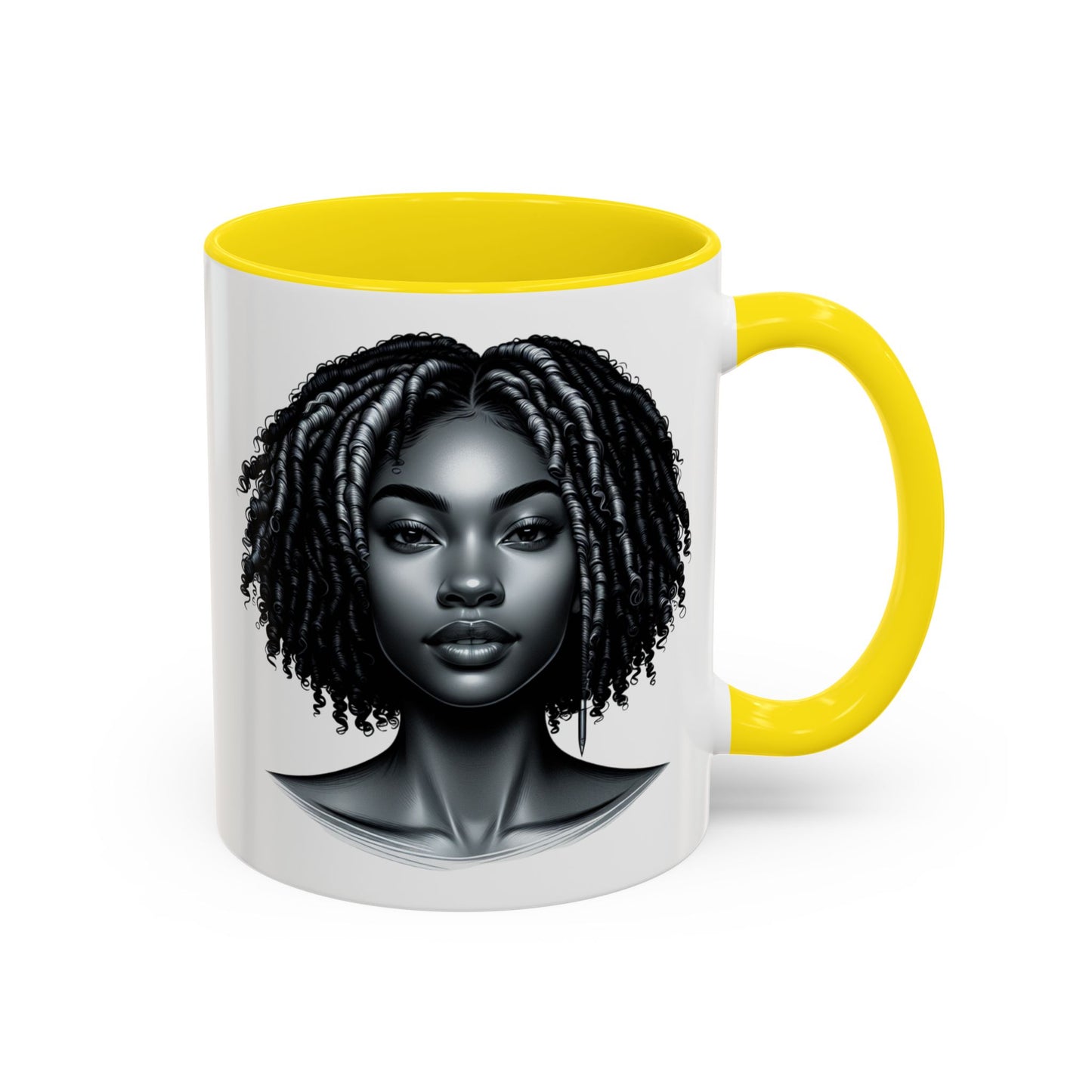 Elegant Black Woman Accent Coffee Mug. Afrocentric Gift for Coffee Lovers, Afro Hair Black American African Girl