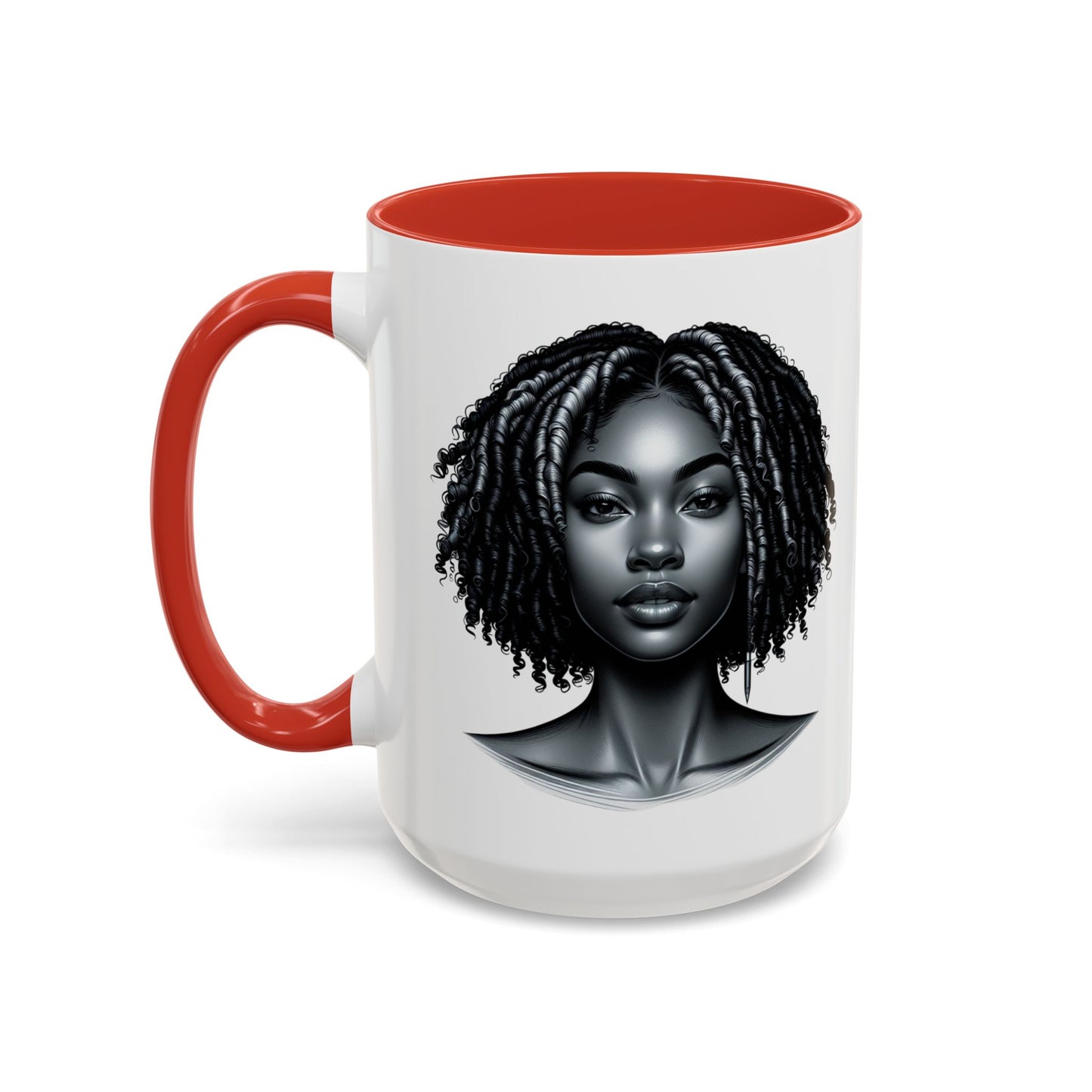 Elegant Black Woman Accent Coffee Mug. Afrocentric Gift for Coffee Lovers, Afro Hair Black American African Girl