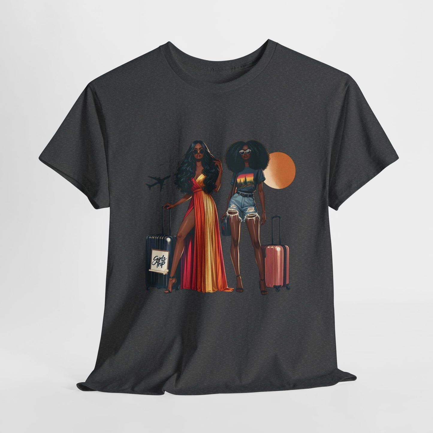 Wheels Up Heels On Travel Vibes Casual Wear Gift for Locs Lovers Afro Hair Black American African Girl T-shirt