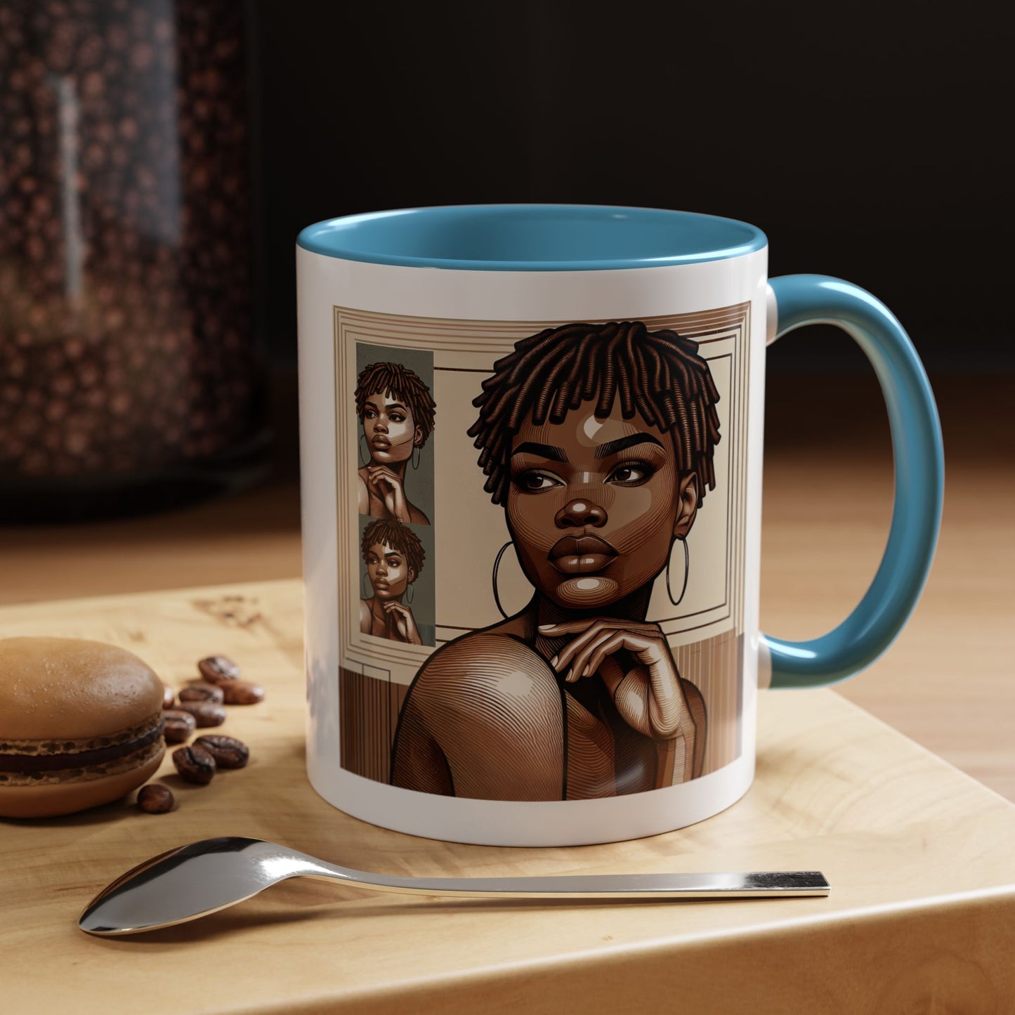 Elegant Art Coffee Mug, Unique Mug Gift, Black Girl Coffee Cup, Afrocentric Accent Mug