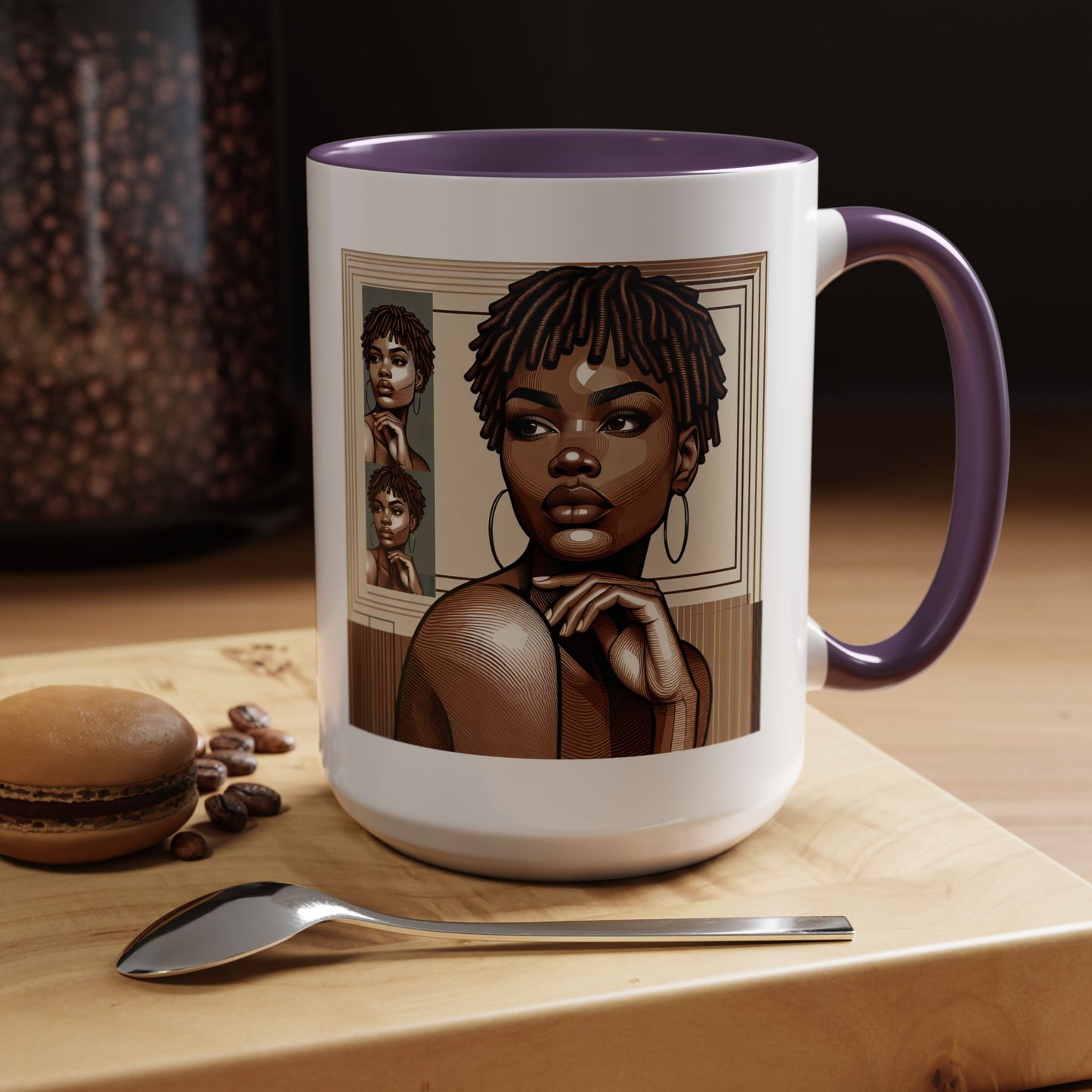 Elegant Art Coffee Mug, Unique Mug Gift, Black Girl Coffee Cup, Afrocentric Accent Mug