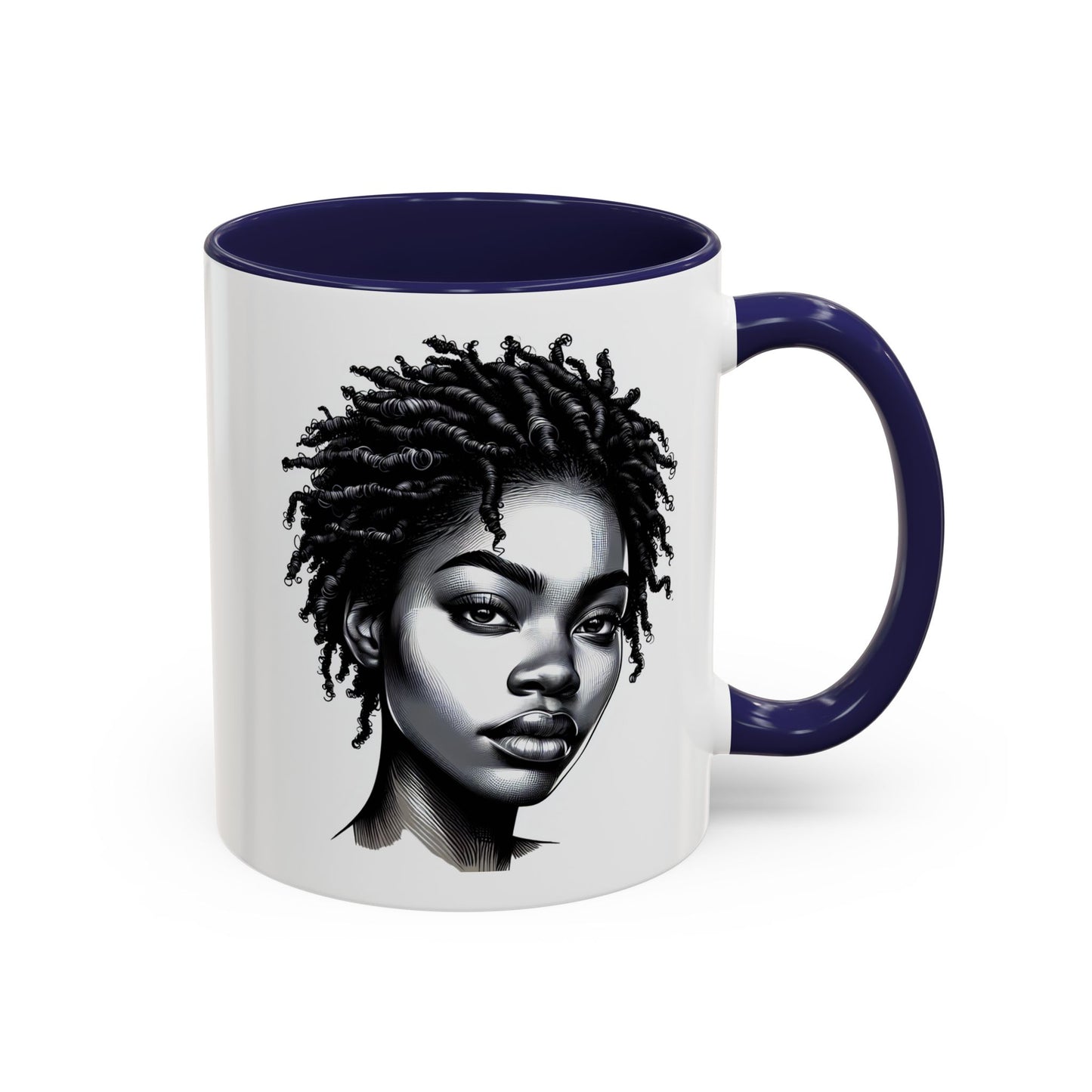 Afrocentric Accent Coffee Mug, Artistic Mug for Home, Unique Gift for Her, Afro Hair Black American African Girl