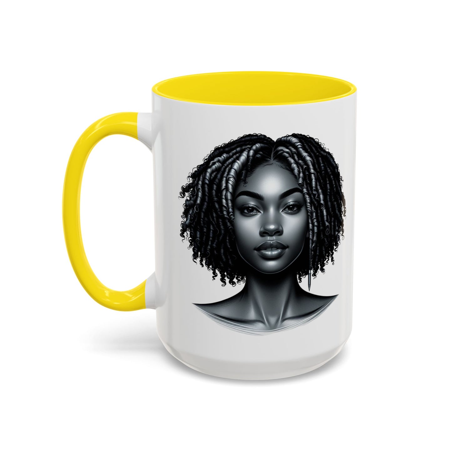 Elegant Black Woman Accent Coffee Mug. Afrocentric Gift for Coffee Lovers, Afro Hair Black American African Girl