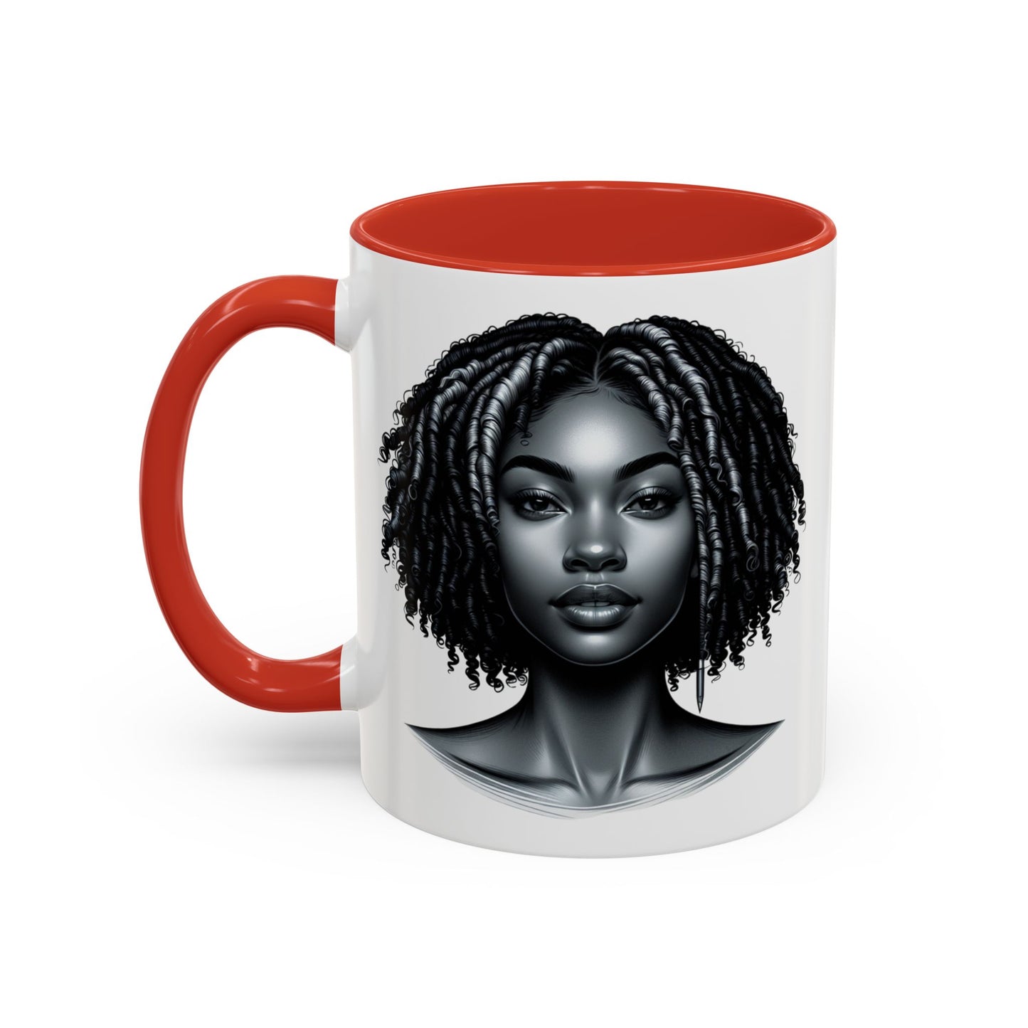 Elegant Black Woman Accent Coffee Mug. Afrocentric Gift for Coffee Lovers, Afro Hair Black American African Girl