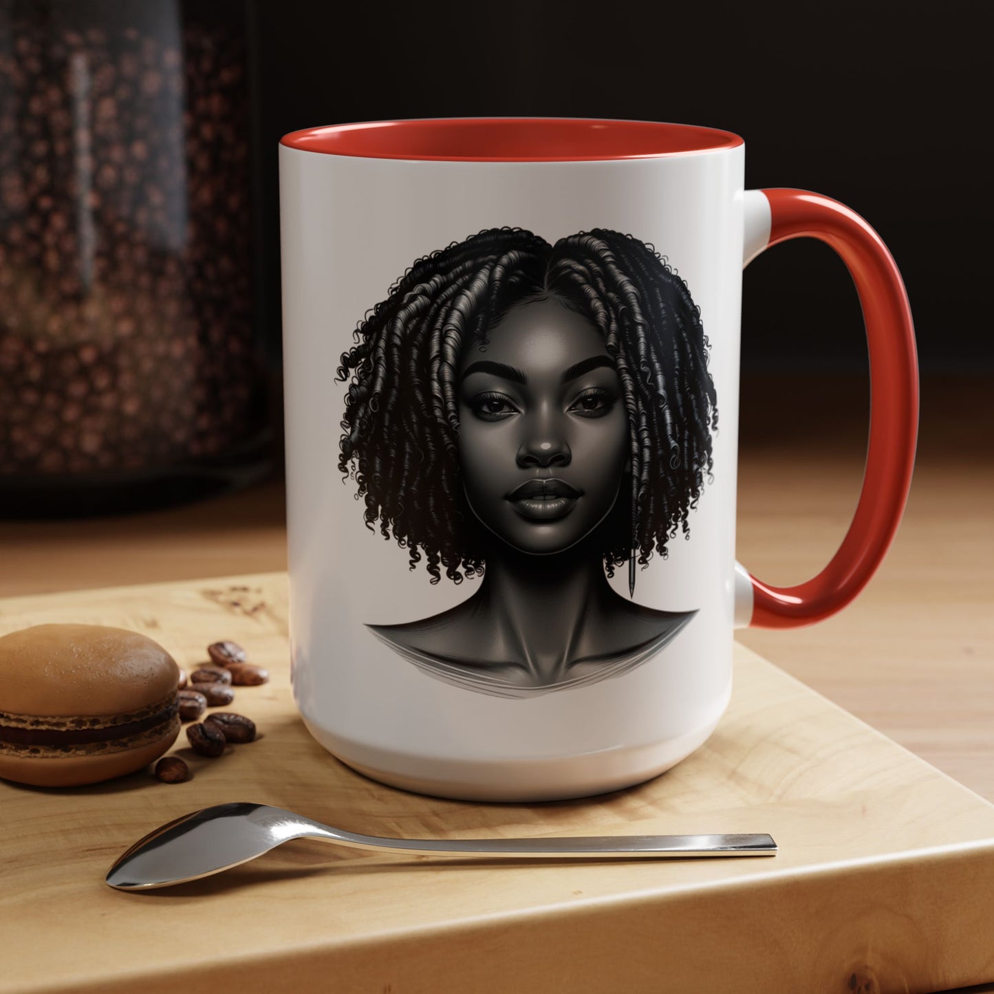 Elegant Black Woman Accent Coffee Mug. Afrocentric Gift for Coffee Lovers, Afro Hair Black American African Girl