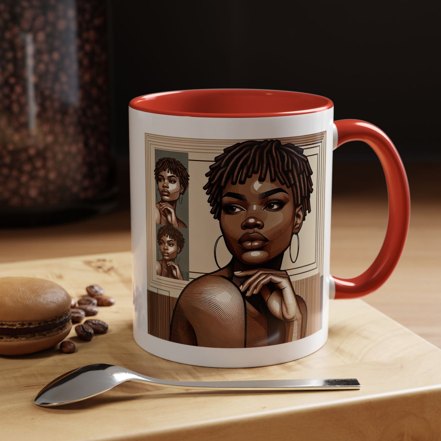 Elegant Art Coffee Mug, Unique Mug Gift, Black Girl Coffee Cup, Afrocentric Accent Mug