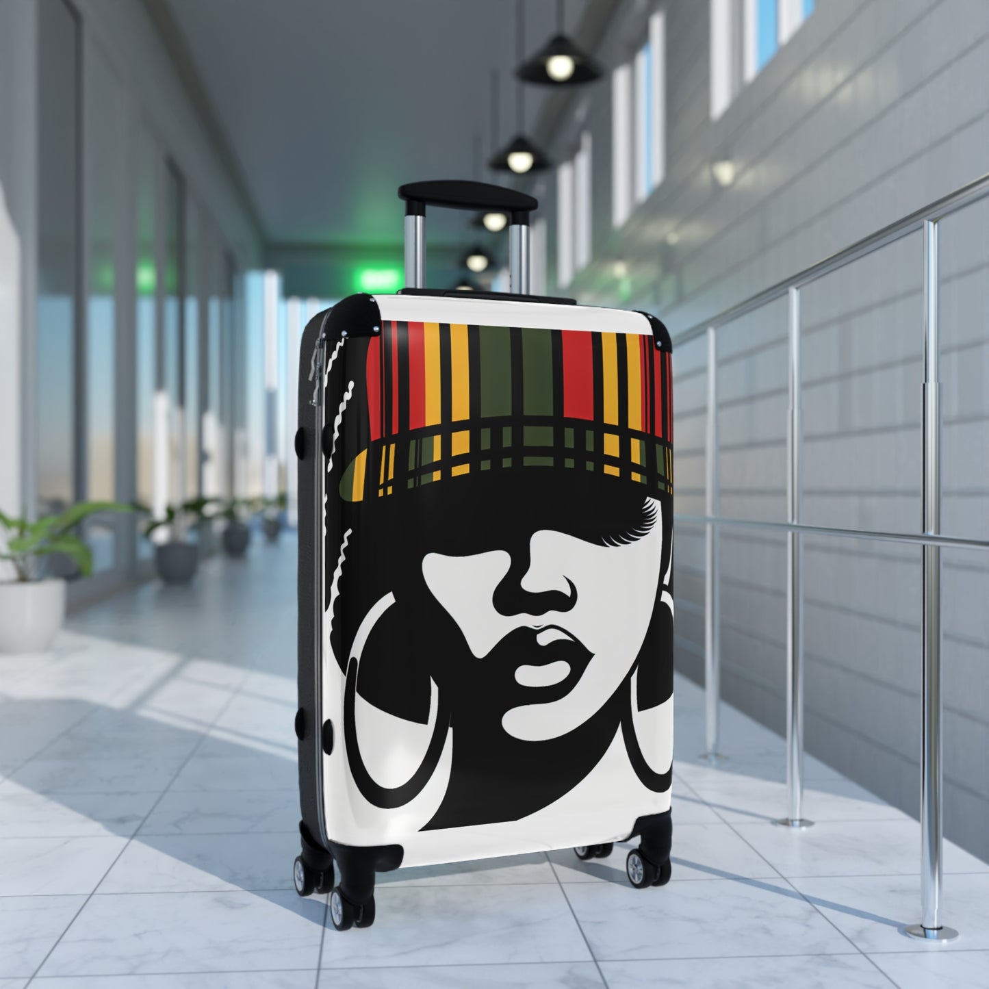 Trendy Travel Suitcase with Graphic Design for Trendy Jetsetters Afro Hair Black American African Girl