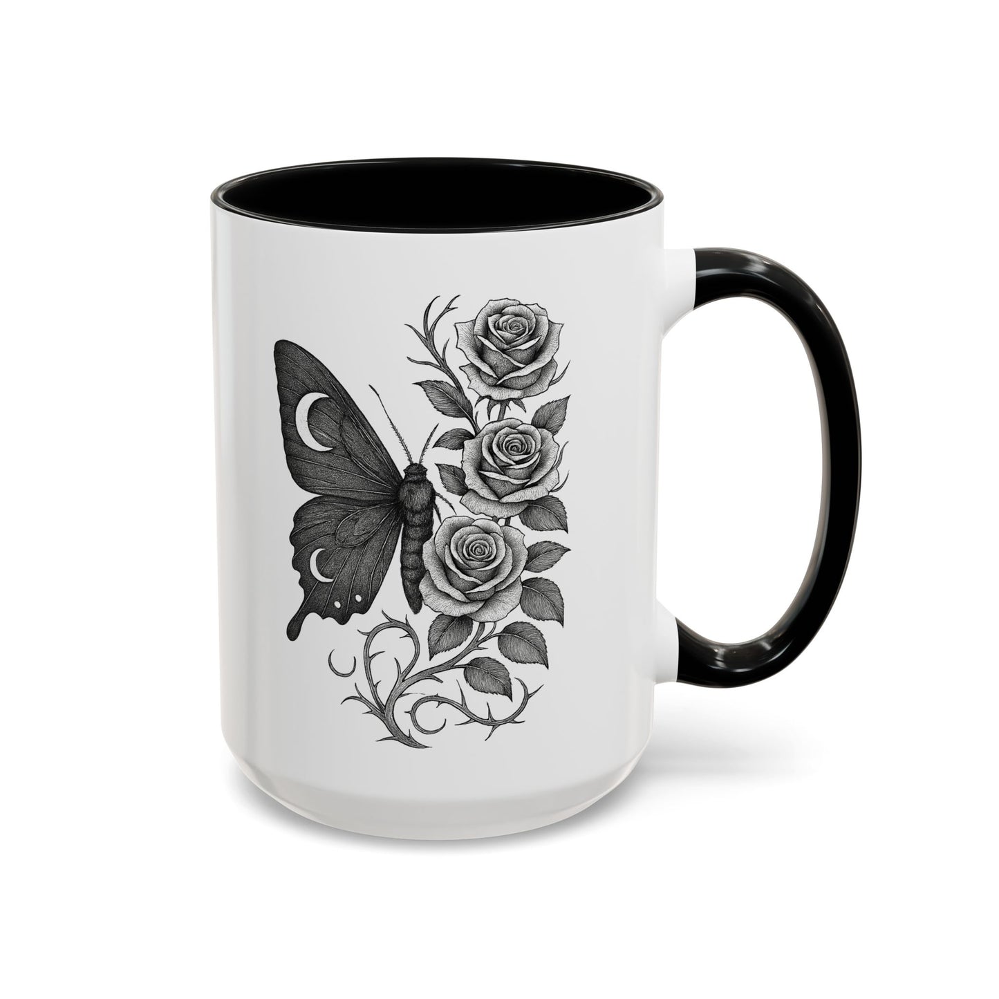 Elegant Floral Butterfly Mug. Black & White Coffee Cup. Home Decor, Gift for Her, Cater to Plant Lovers, Birthday, Everyday Use