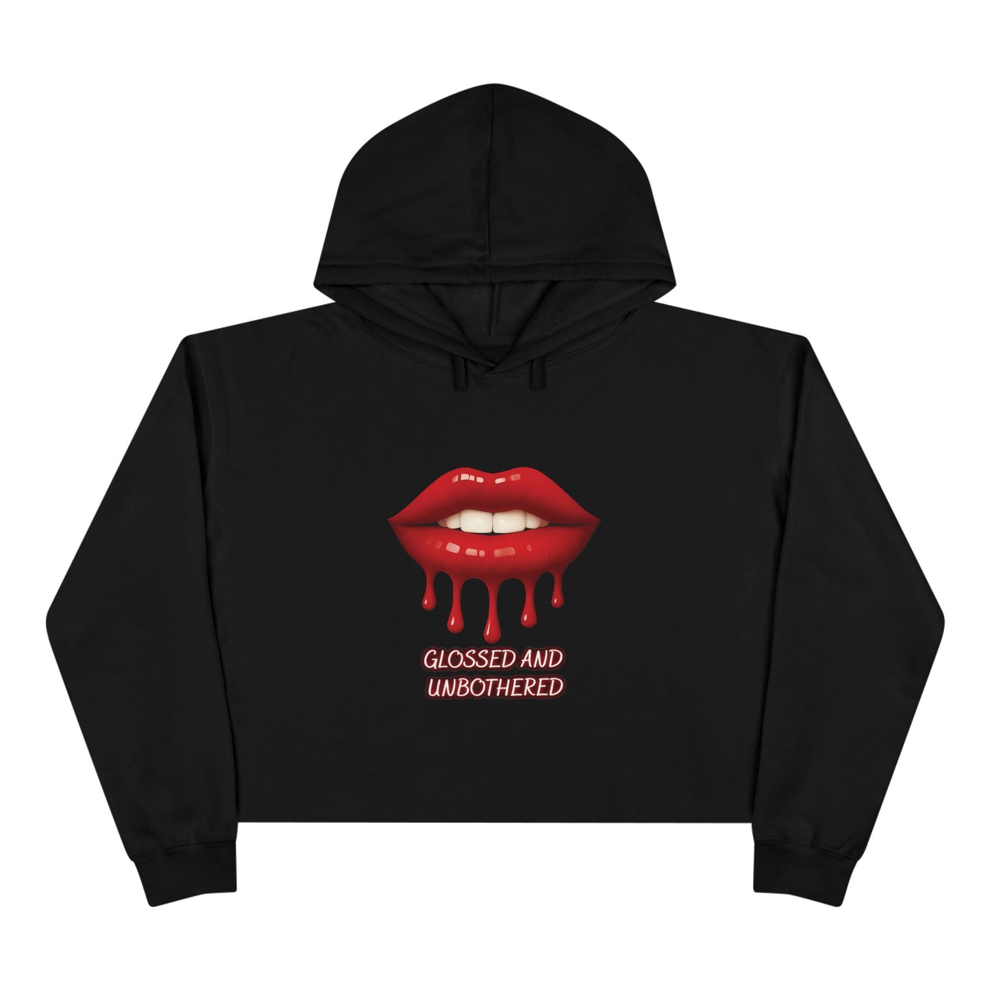 Chic Crop Hoodie with Dripping Lip Design, Trendy Streetwear, Casual Layering, Perfect for Parties, Gift for Fashion Lovers