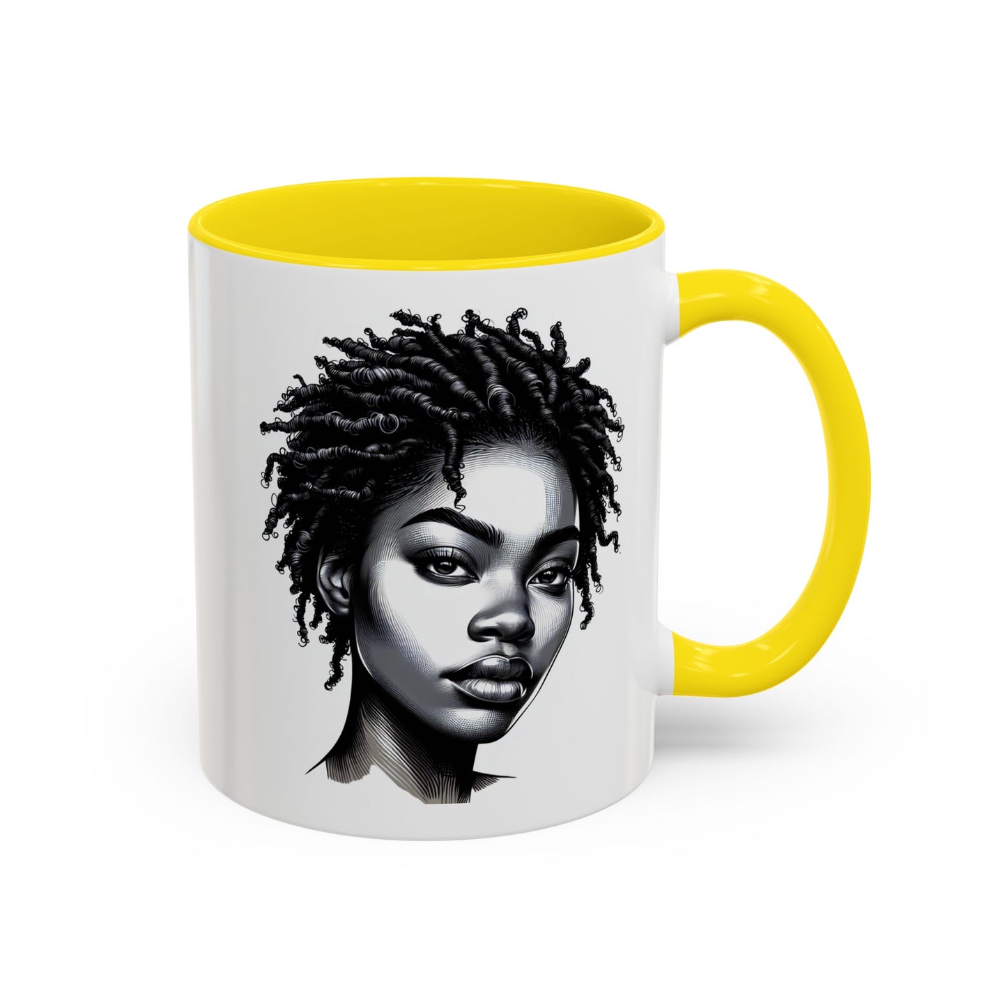 Afrocentric Accent Coffee Mug, Artistic Mug for Home, Unique Gift for Her, Afro Hair Black American African Girl