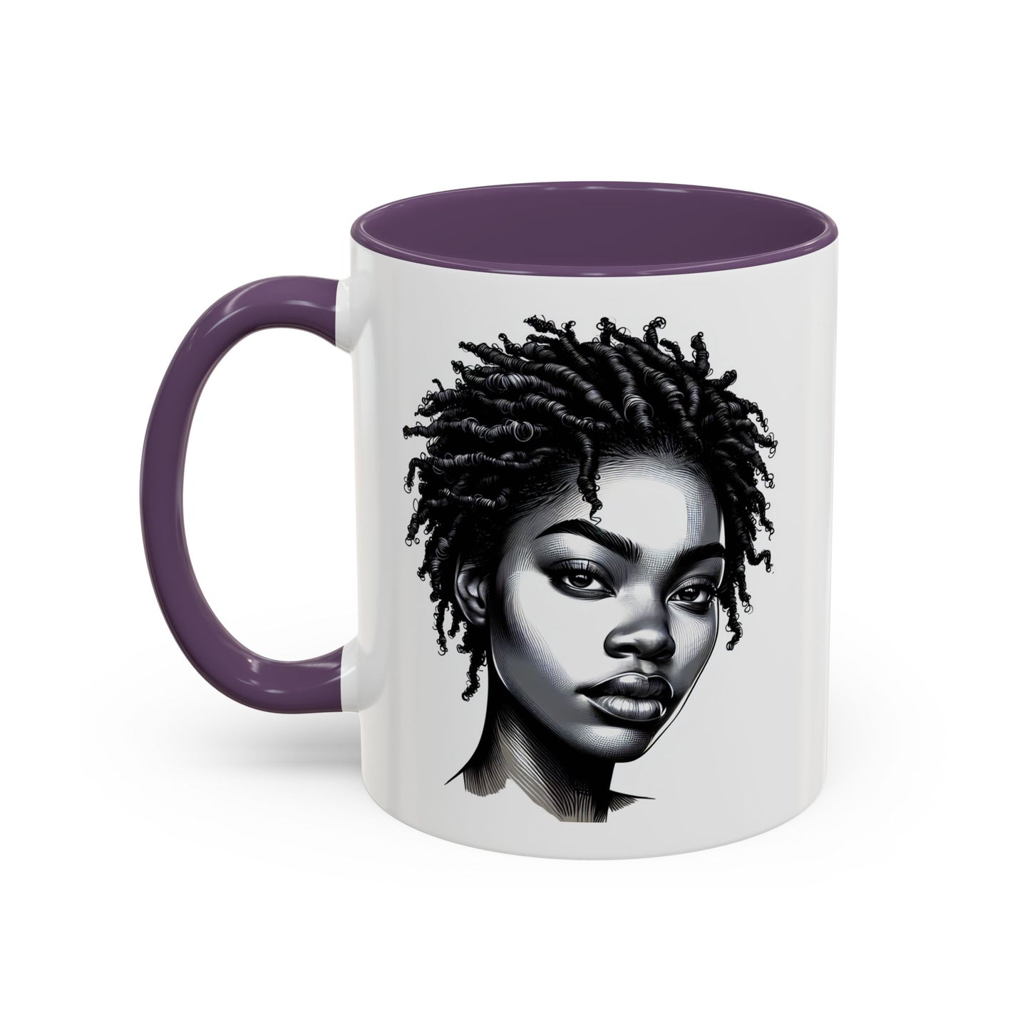 Afrocentric Accent Coffee Mug, Artistic Mug for Home, Unique Gift for Her, Afro Hair Black American African Girl