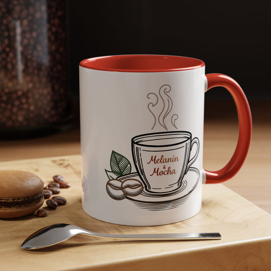 Melanin & Mocha Accent Coffee Mug, Gift for Coffee Lovers, Afro Hair Black American African Girl