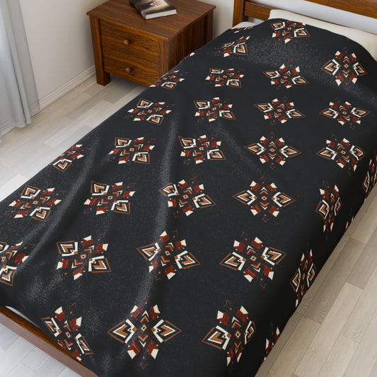 Bohemian Velveteen Plush Blanket, Cozy Throw for Home Decor, Gifts for Her, Warm Bedroom Accessory