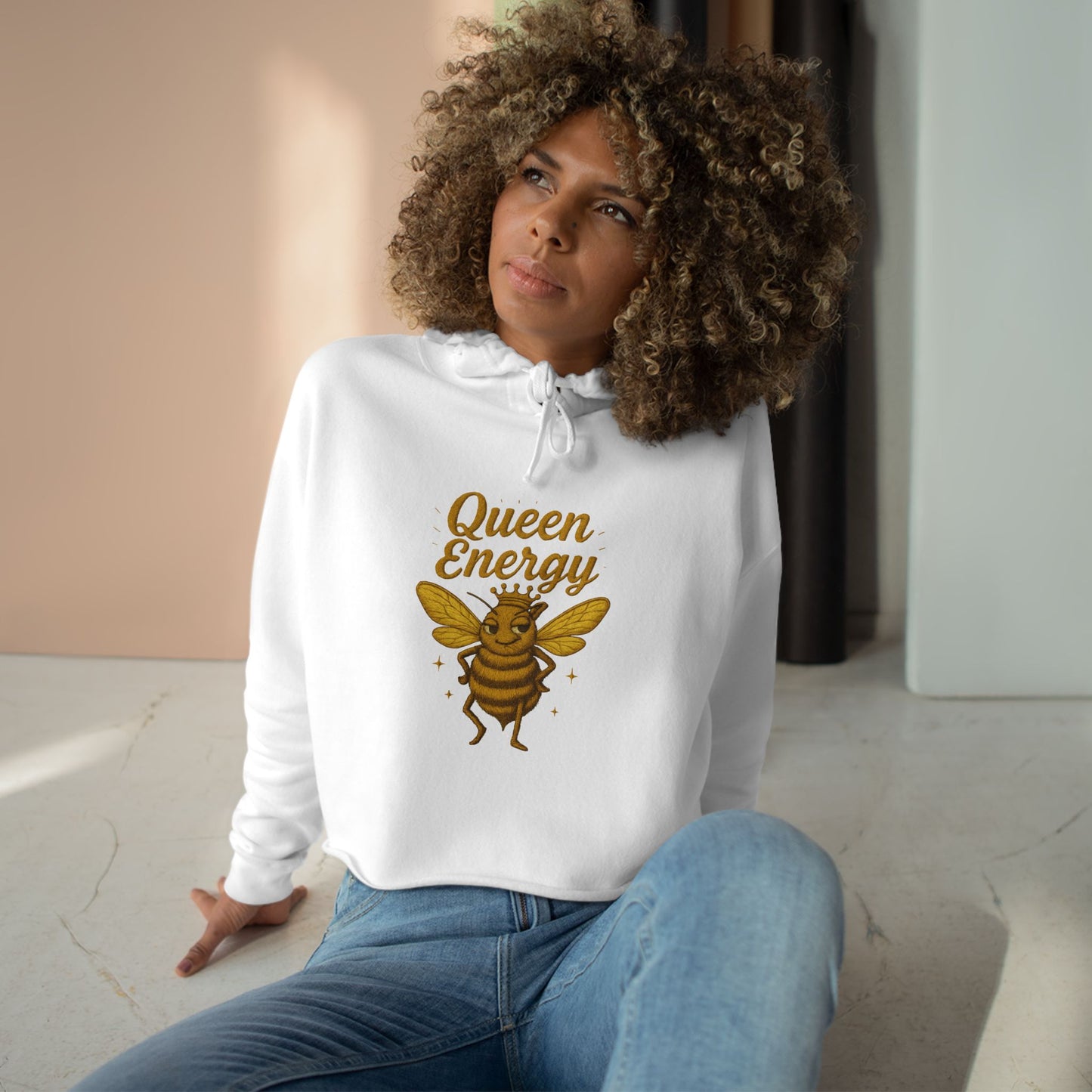 Queen Energy Crop Hoodie, Empowering Streetwear, Bee Inspired Apparel, Perfect for Gifts, Fashion Forward, Casual Style