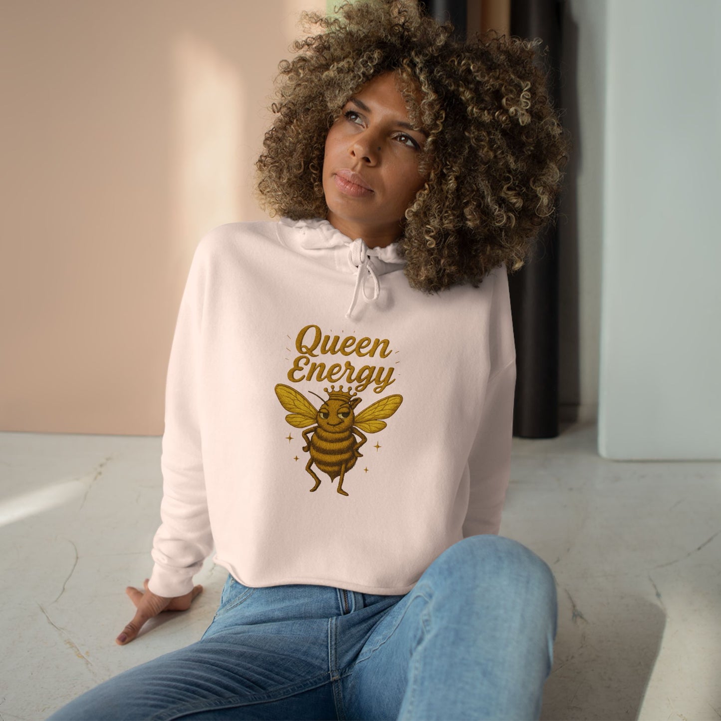 Queen Energy Crop Hoodie, Empowering Streetwear, Bee Inspired Apparel, Perfect for Gifts, Fashion Forward, Casual Style