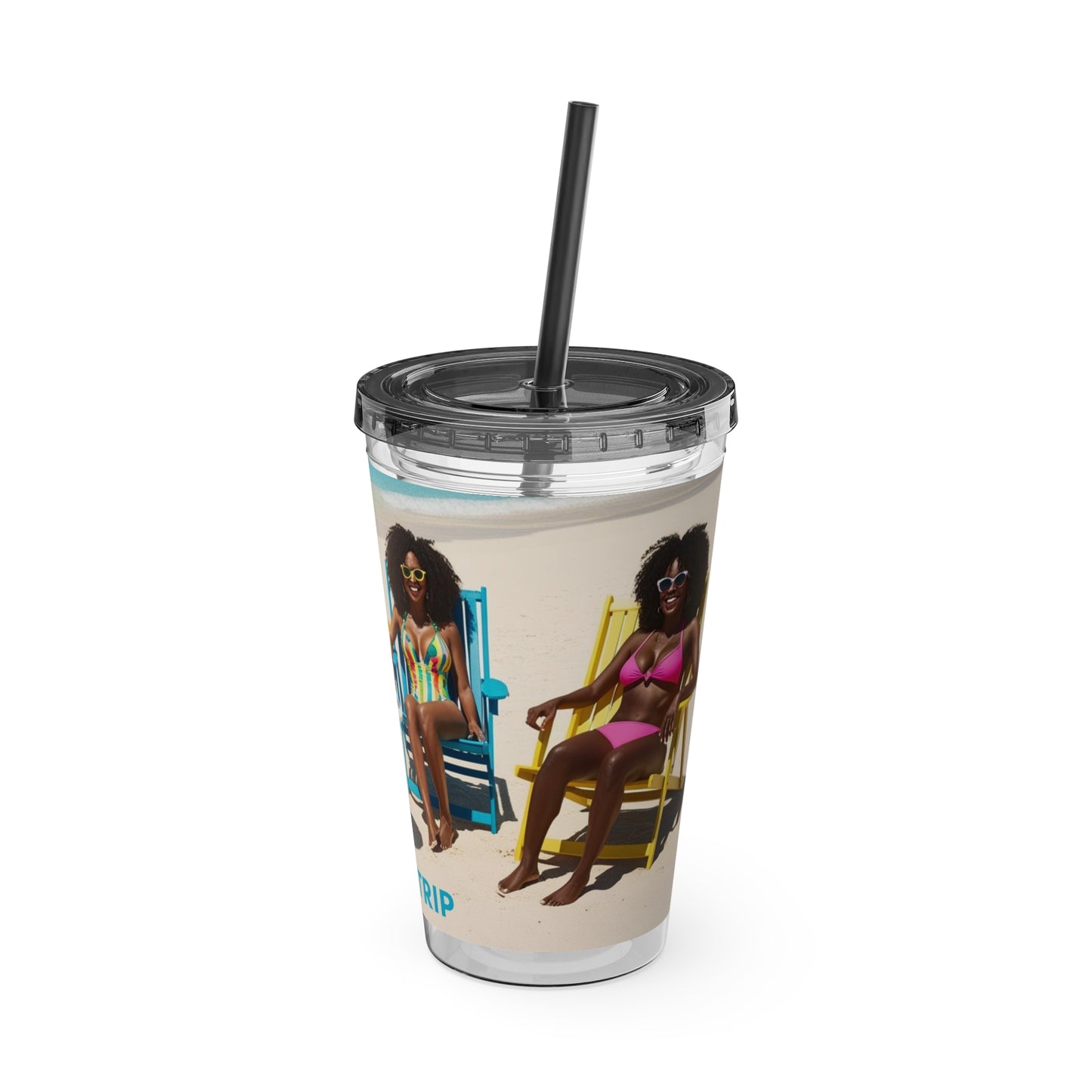 Girls Trip Tumbler with Straw - 16oz Summer Travel Cup
