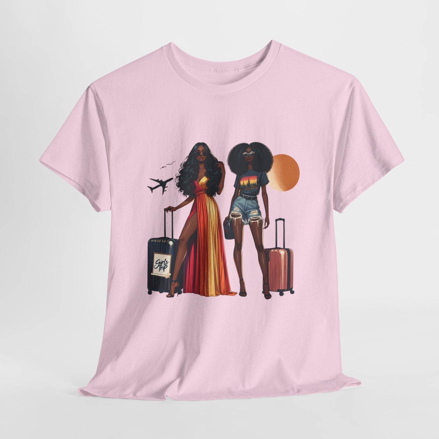 Wheels Up Heels On Travel Vibes Casual Wear Gift for Locs Lovers Afro Hair Black American African Girl T-shirt