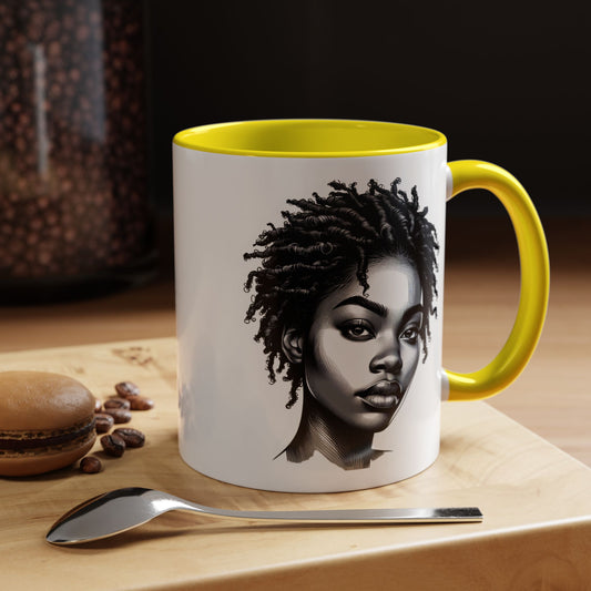 Afrocentric Accent Coffee Mug, Artistic Mug for Home, Unique Gift for Her, Afro Hair Black American African Girl