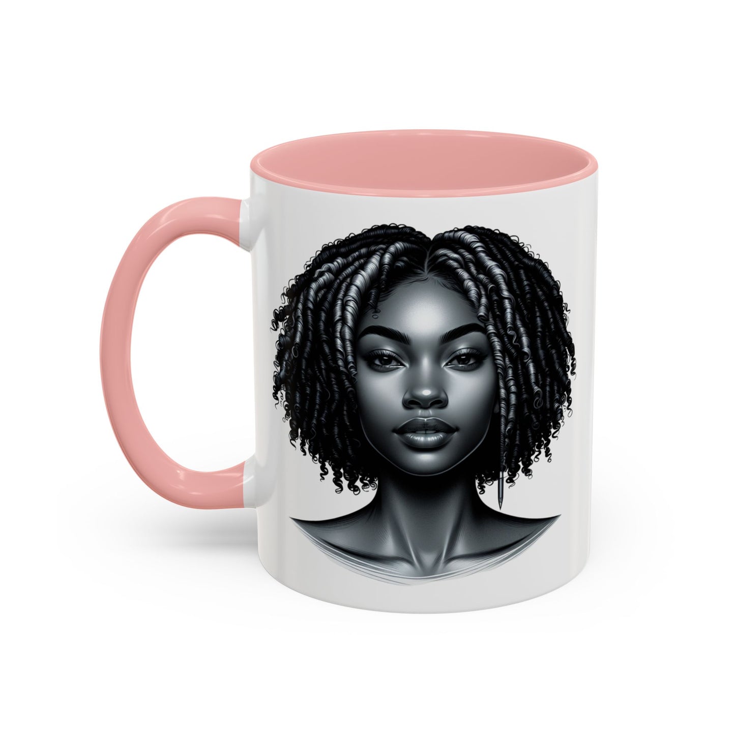 Elegant Black Woman Accent Coffee Mug. Afrocentric Gift for Coffee Lovers, Afro Hair Black American African Girl