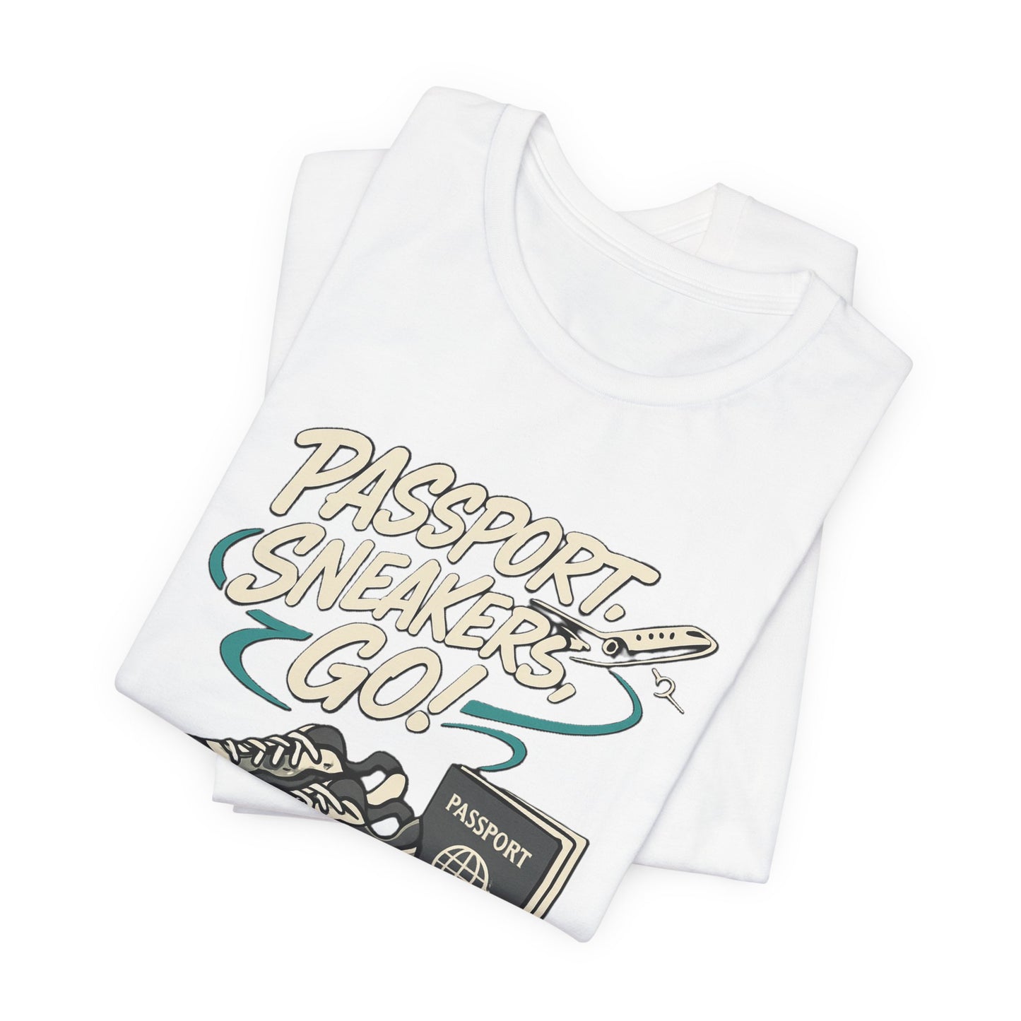 Passport Sneakers Unisex Tee, Travel T-Shirt, Vacation Shirt, Gift for Travelers, Adventure Clothing