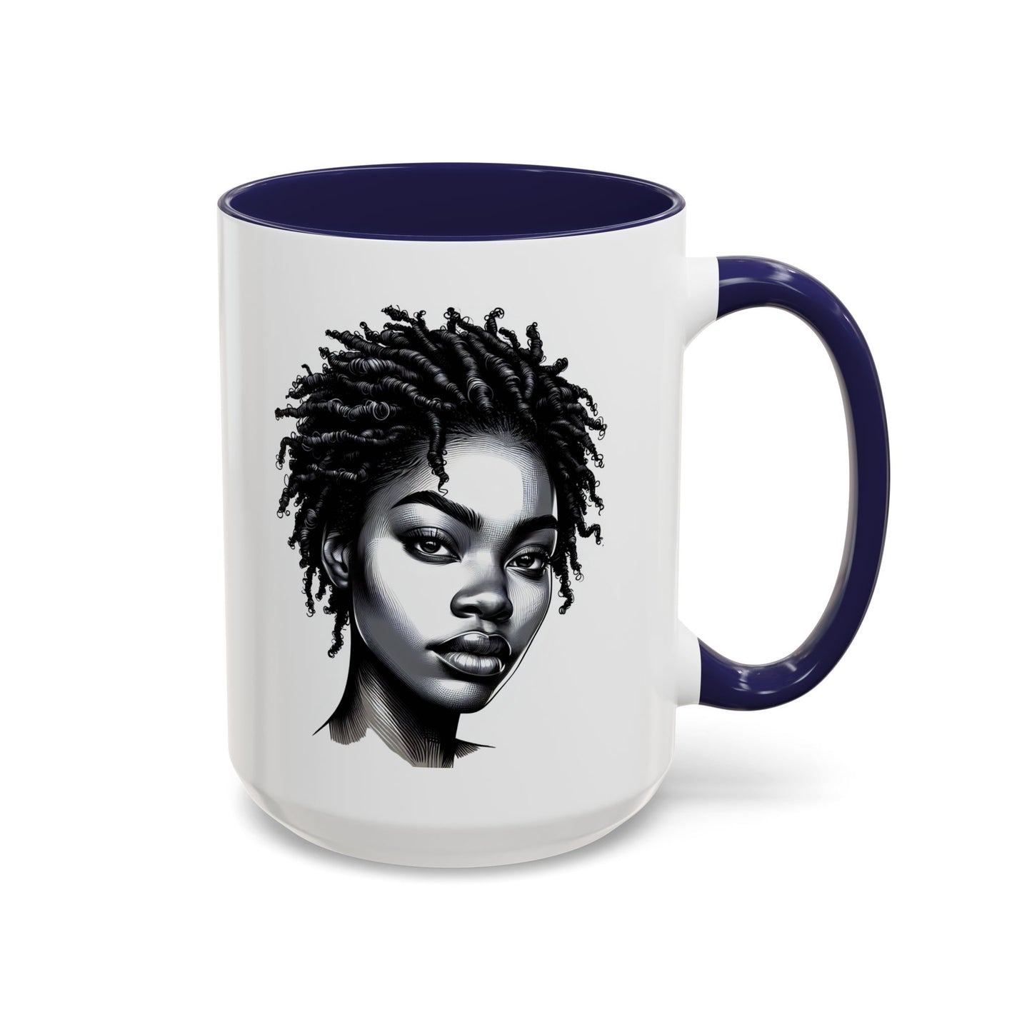 Afrocentric Accent Coffee Mug, Artistic Mug for Home, Unique Gift for Her, Afro Hair Black American African Girl