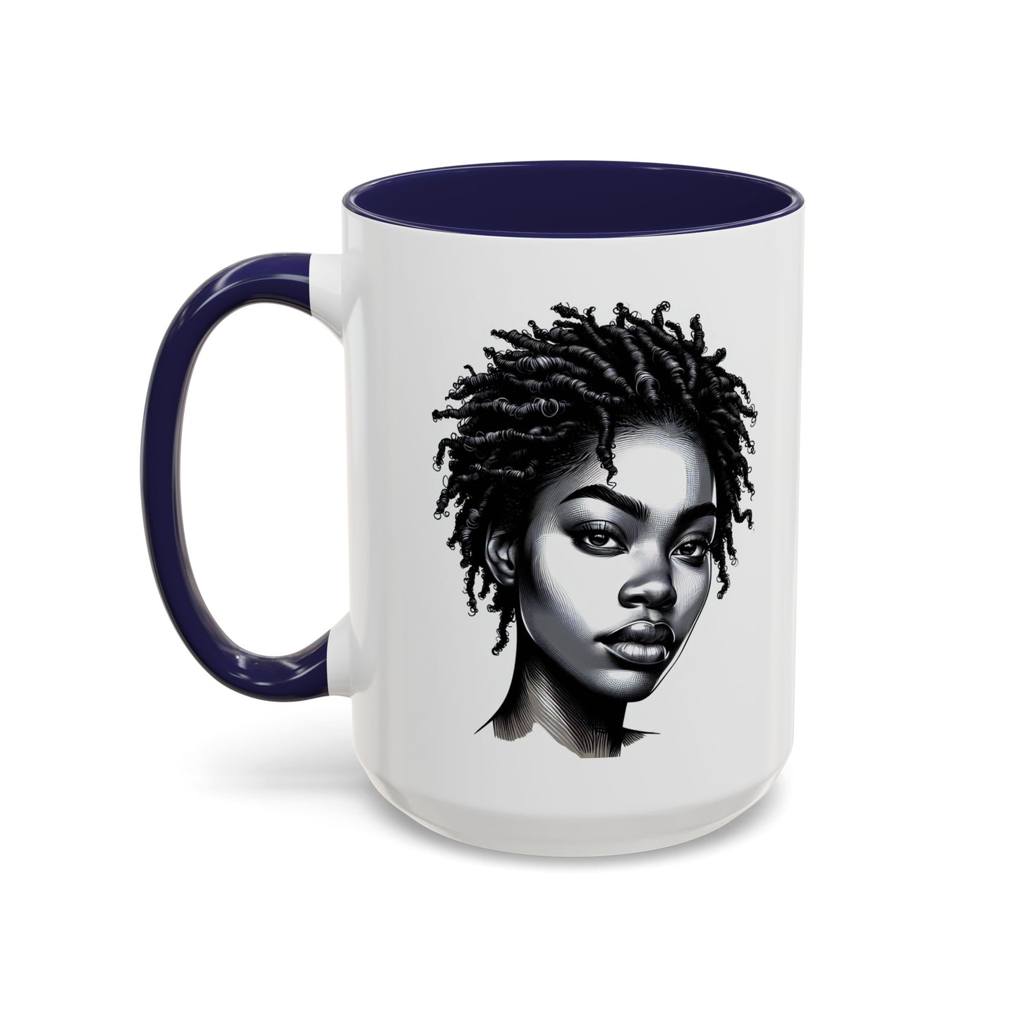 Afrocentric Accent Coffee Mug, Artistic Mug for Home, Unique Gift for Her, Afro Hair Black American African Girl