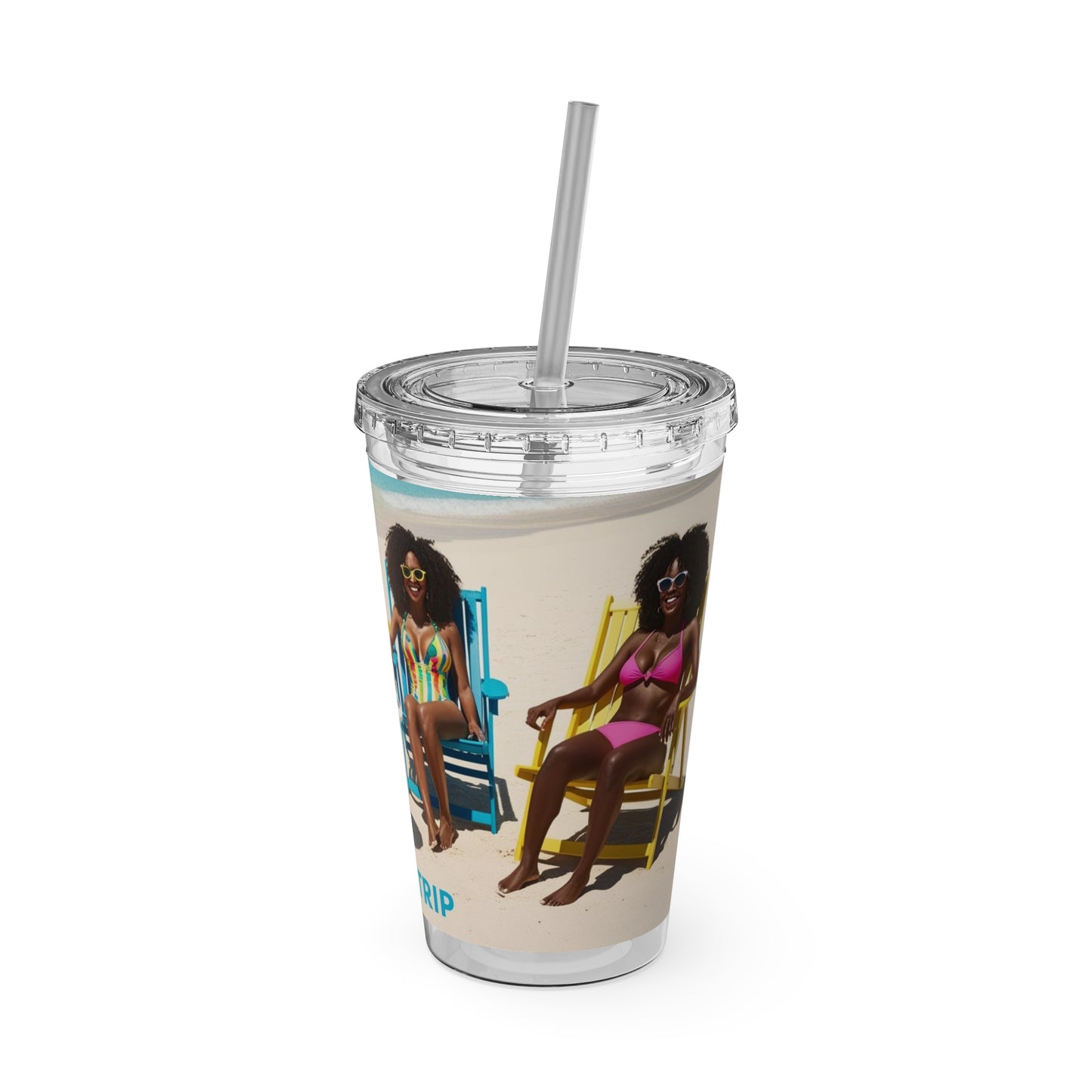Girls Trip Tumbler with Straw - 16oz Summer Travel Cup