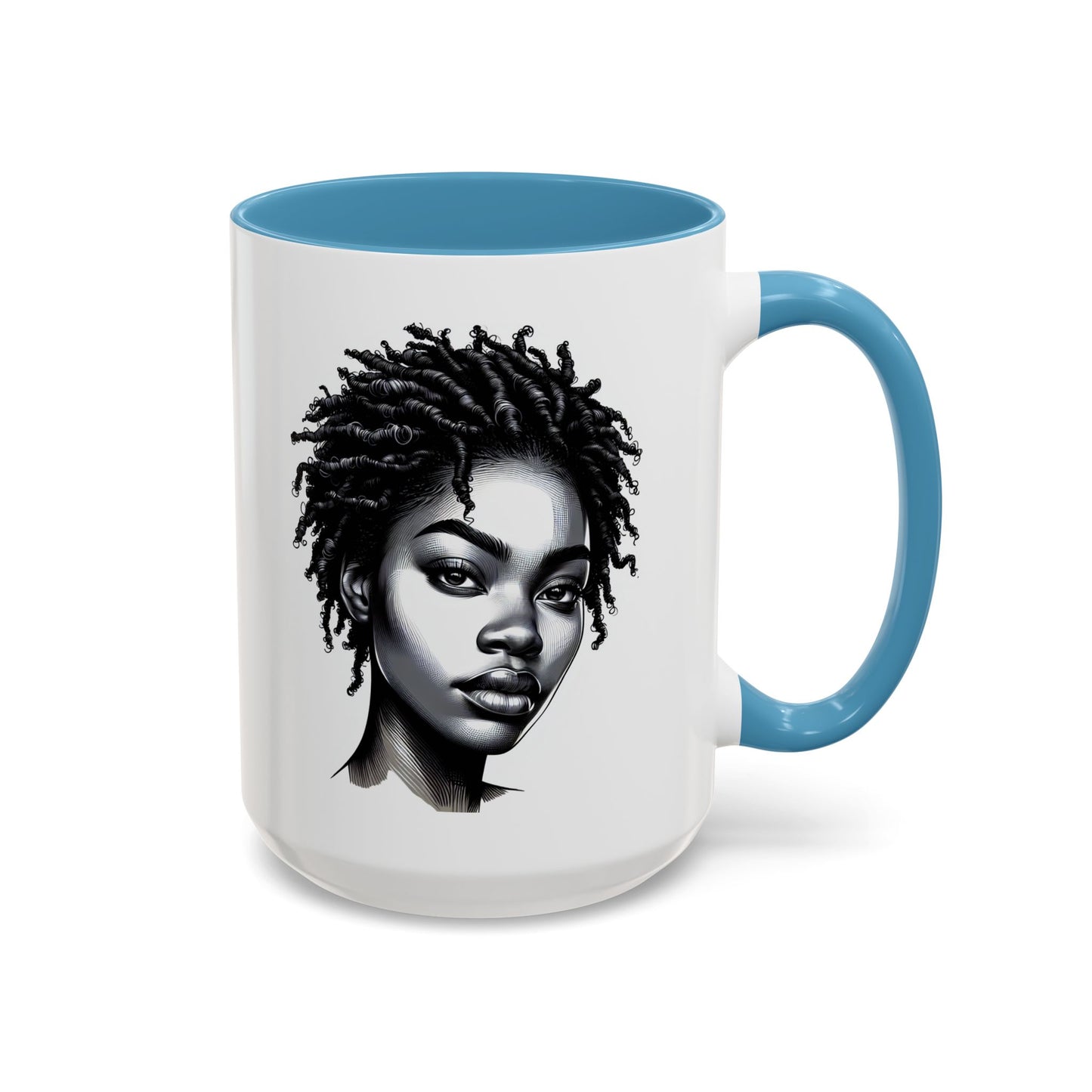 Afrocentric Accent Coffee Mug, Artistic Mug for Home, Unique Gift for Her, Afro Hair Black American African Girl