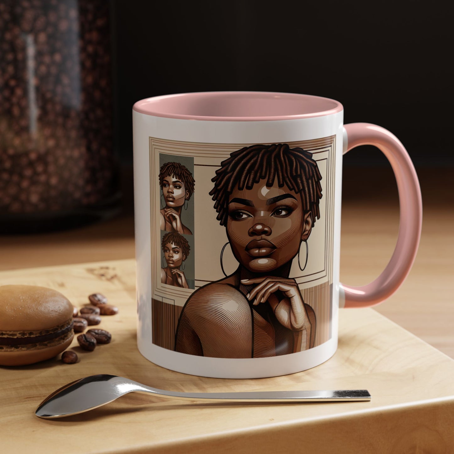 Elegant Art Coffee Mug, Unique Mug Gift, Black Girl Coffee Cup, Afrocentric Accent Mug