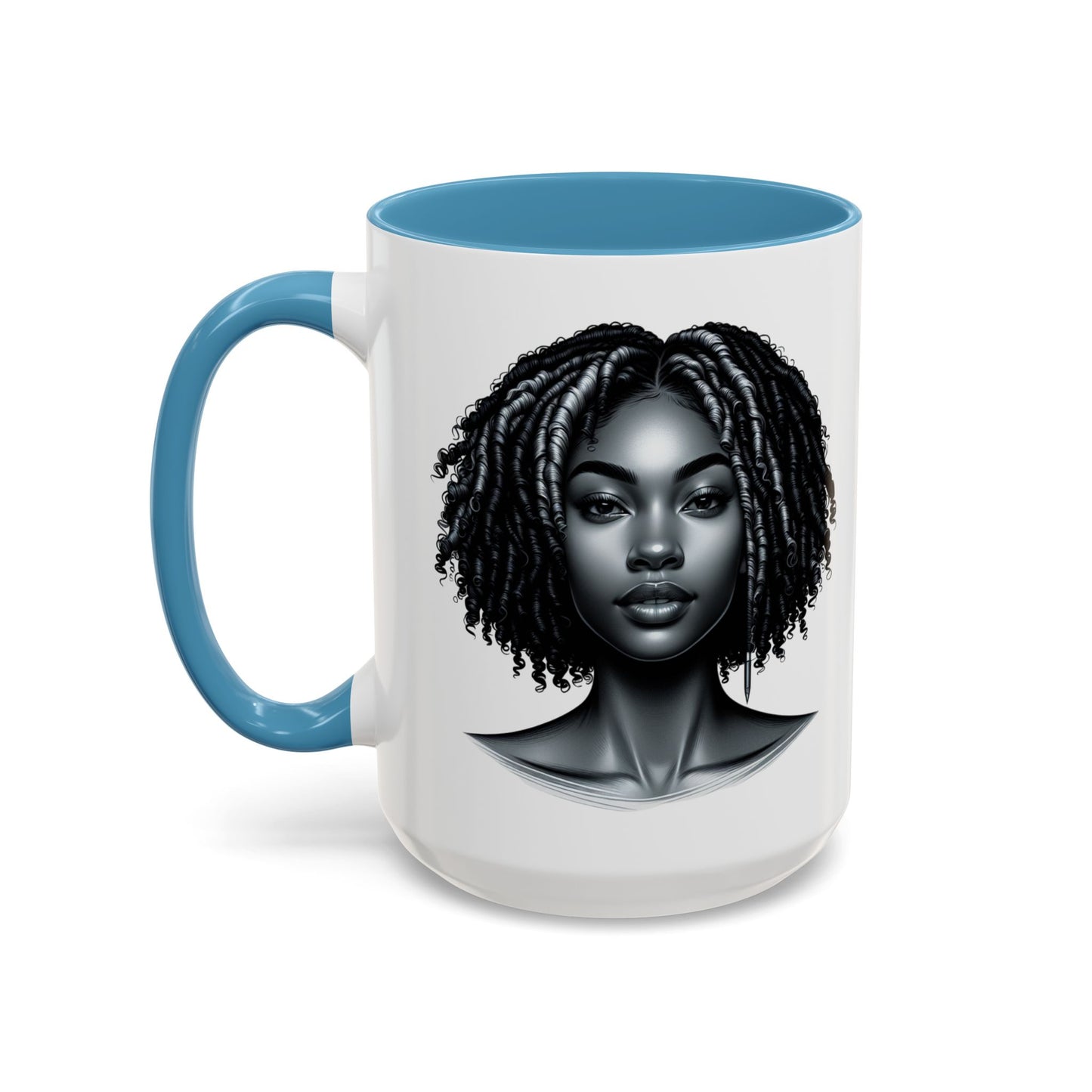 Elegant Black Woman Accent Coffee Mug. Afrocentric Gift for Coffee Lovers, Afro Hair Black American African Girl