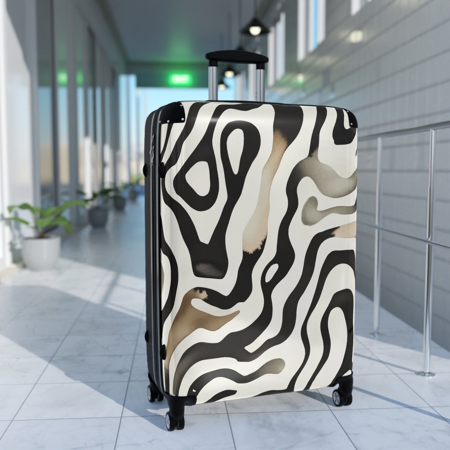 Chic Travel Suitcase, Stylish Luggage, Modern Carry-On, Unique Vacation Bag, Trendy Holiday Gear, Artful Zebra Print Design