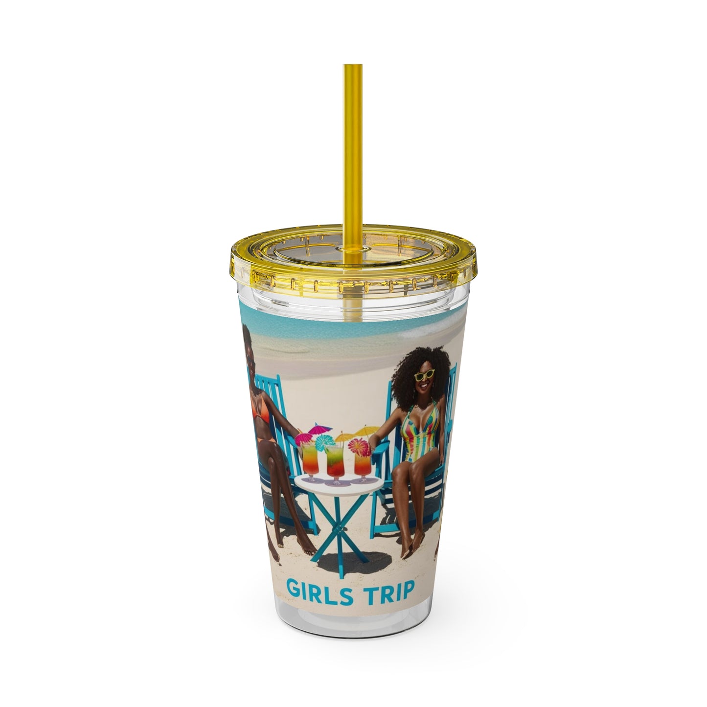 Girls Trip Tumbler with Straw - 16oz Summer Travel Cup