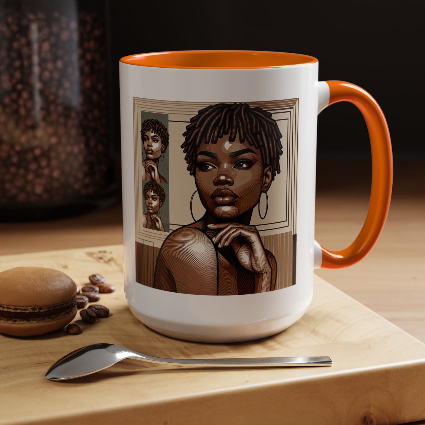 Elegant Art Coffee Mug, Unique Mug Gift, Black Girl Coffee Cup, Afrocentric Accent Mug