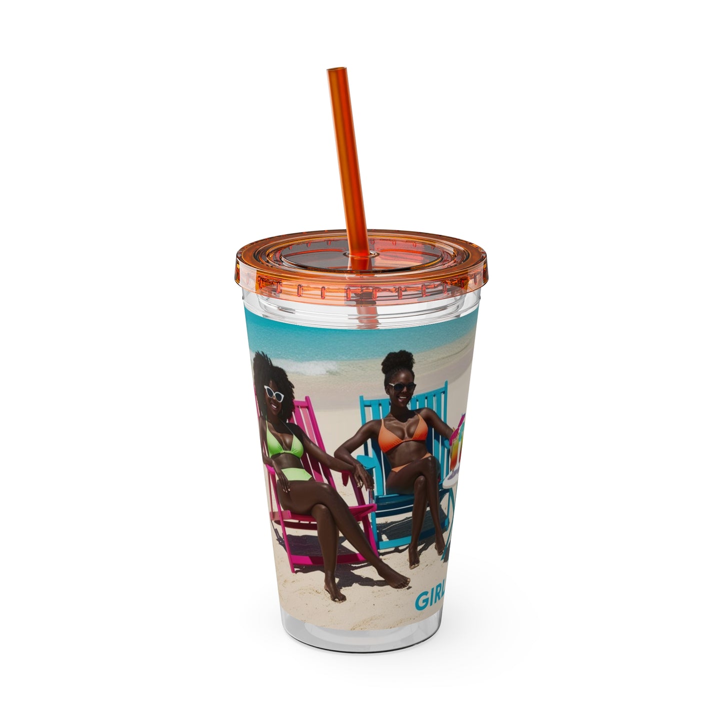 Girls Trip Tumbler with Straw - 16oz Summer Travel Cup