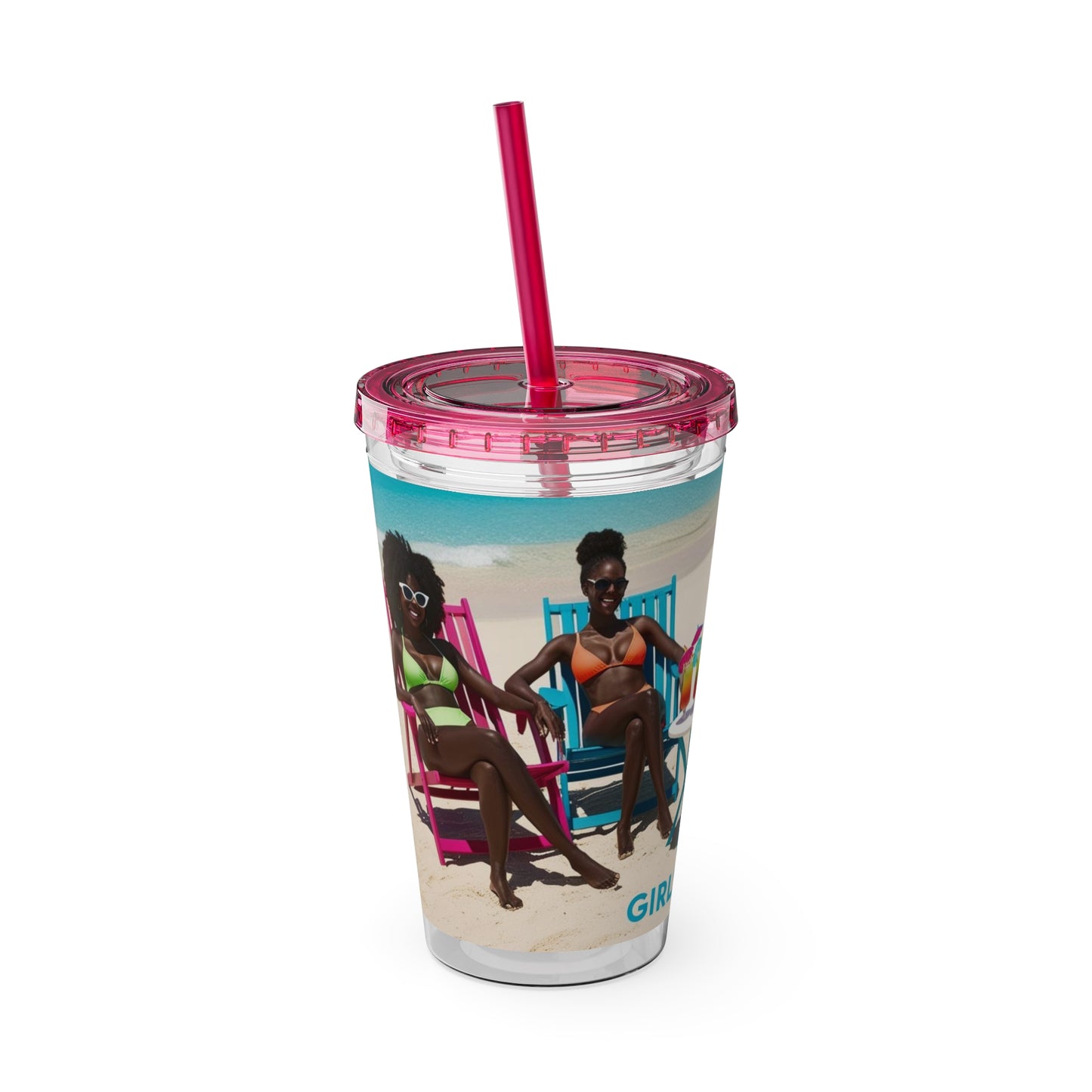 Girls Trip Tumbler with Straw - 16oz Summer Travel Cup